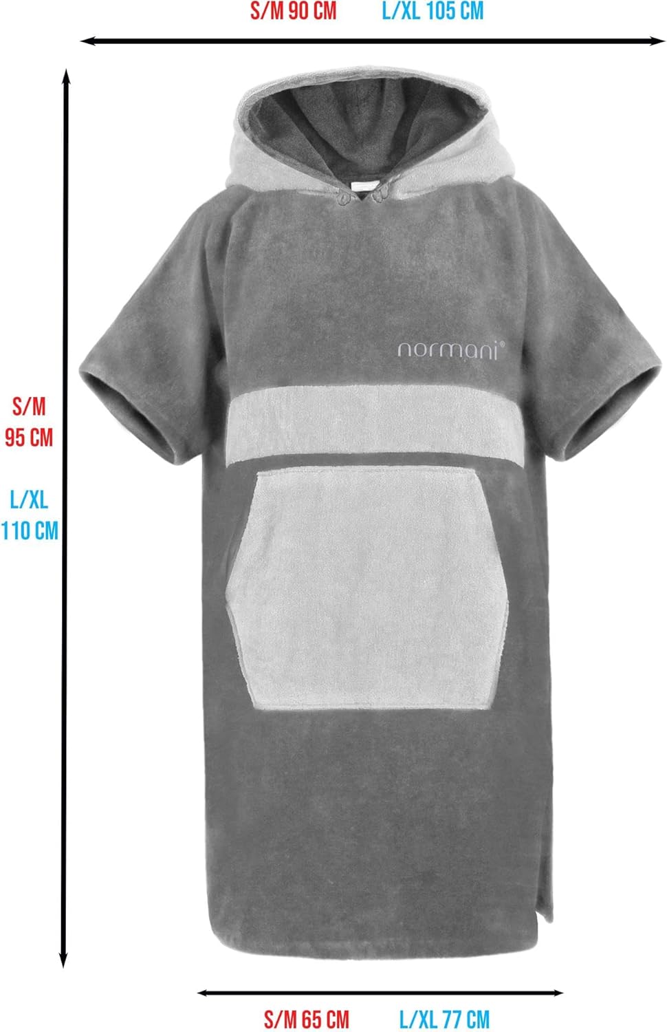 Unisex Surfer Strand-Poncho, Grau/Hellgrau L-XL
