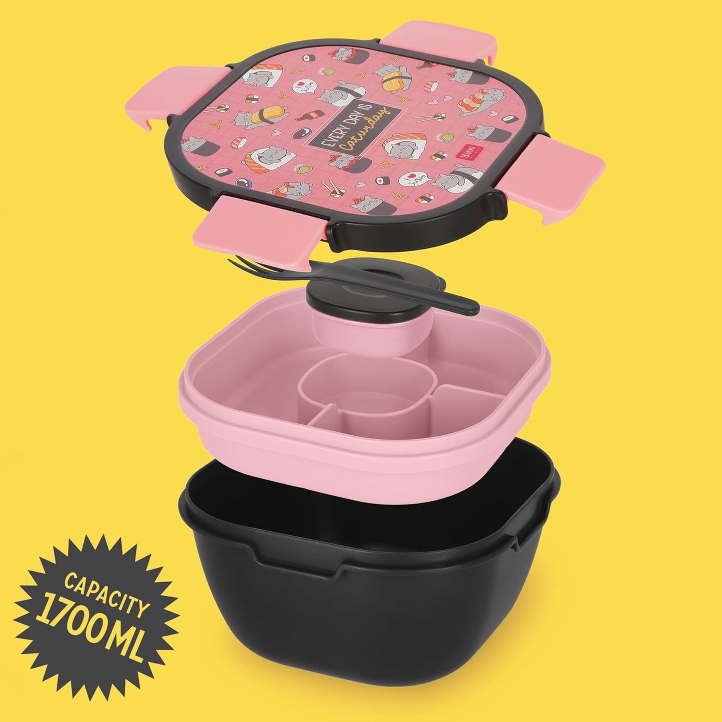 Lunchbox mit Tablett & Gewürzbehälter (1700 ml), SUSHI CAT