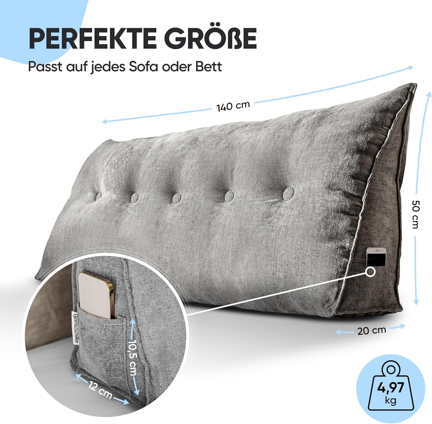 Lesekissen, Grau 140 cm