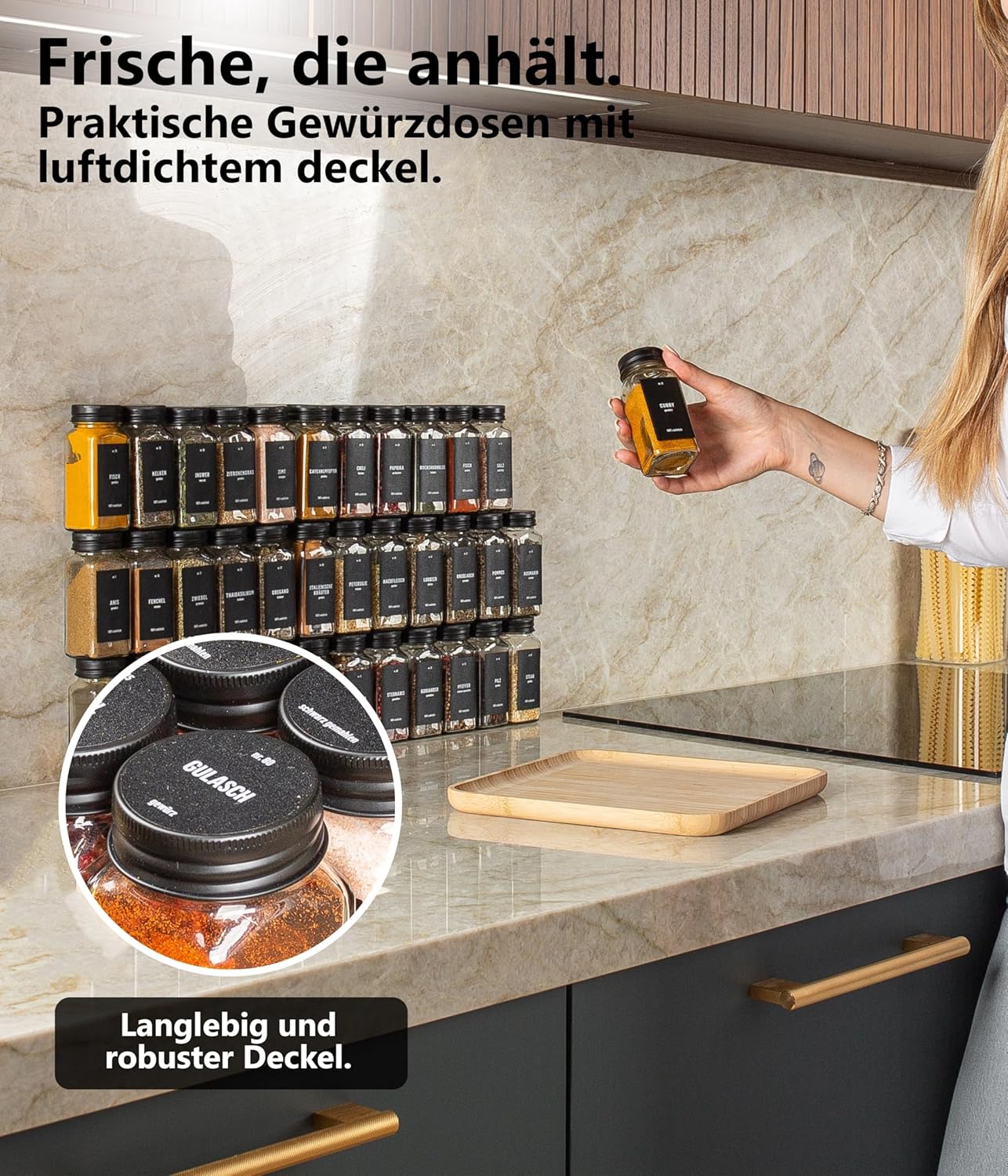 36-teiliges Gewürzgläser Set, 36er Set - Schwarz deckel