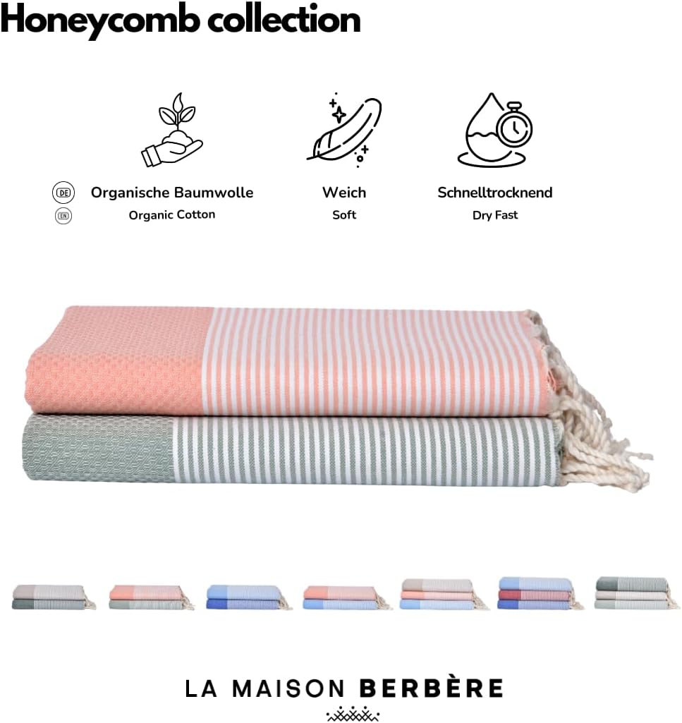 2er-Set Hamamtuch, Set Of 2 -H- Mintgrün & Lachs Honeycomb
