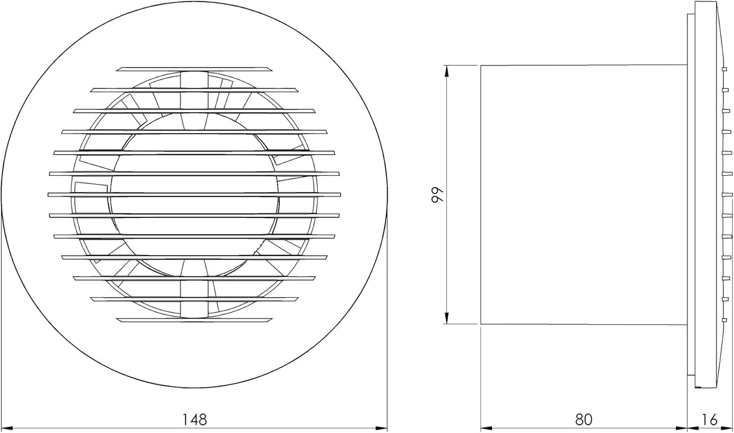 100mm Abluftventilator für Bad und WC, Ø 100mm Weiss