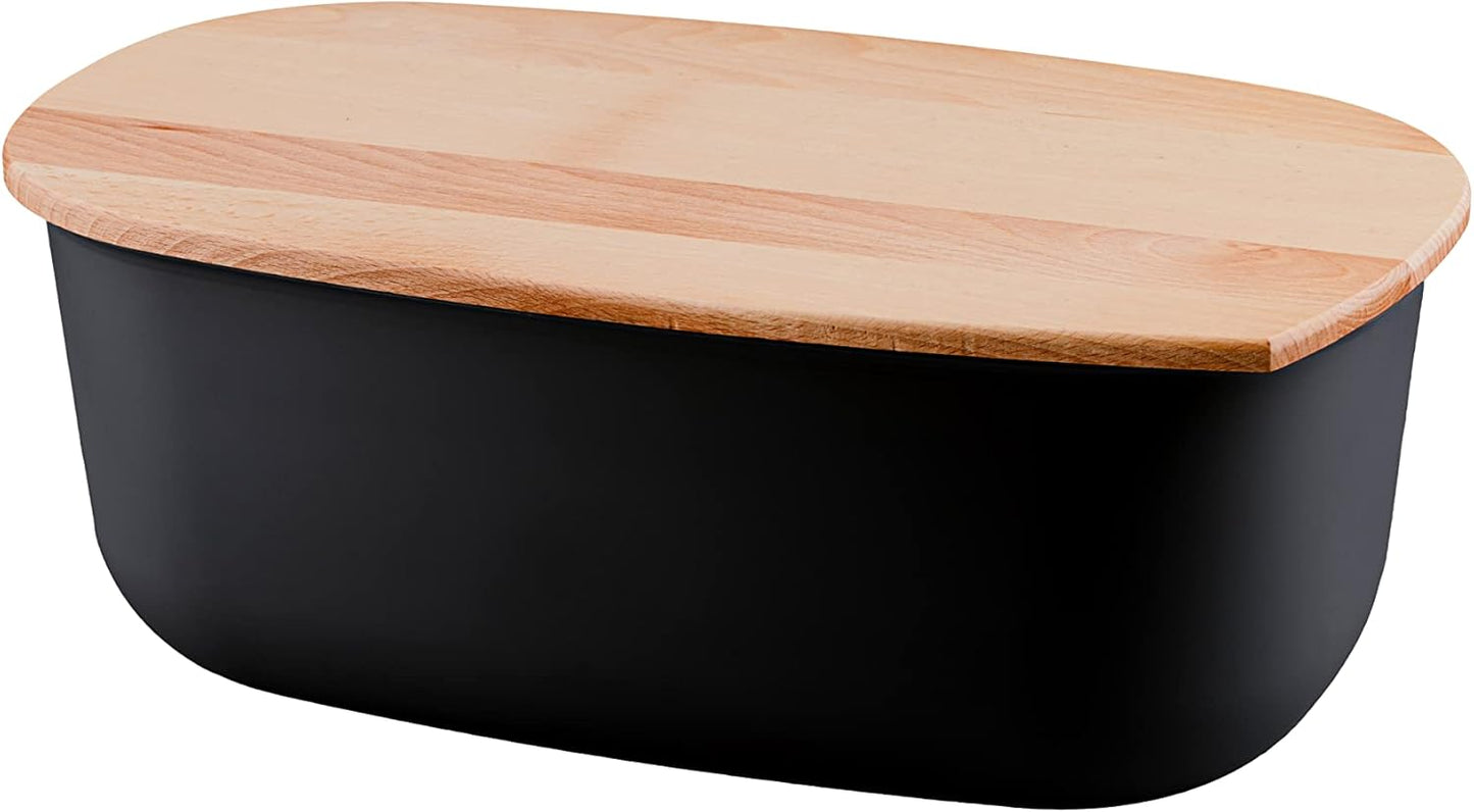 2-in-1 Brotkasten mit Schneidebrett, Holz-Schwarz