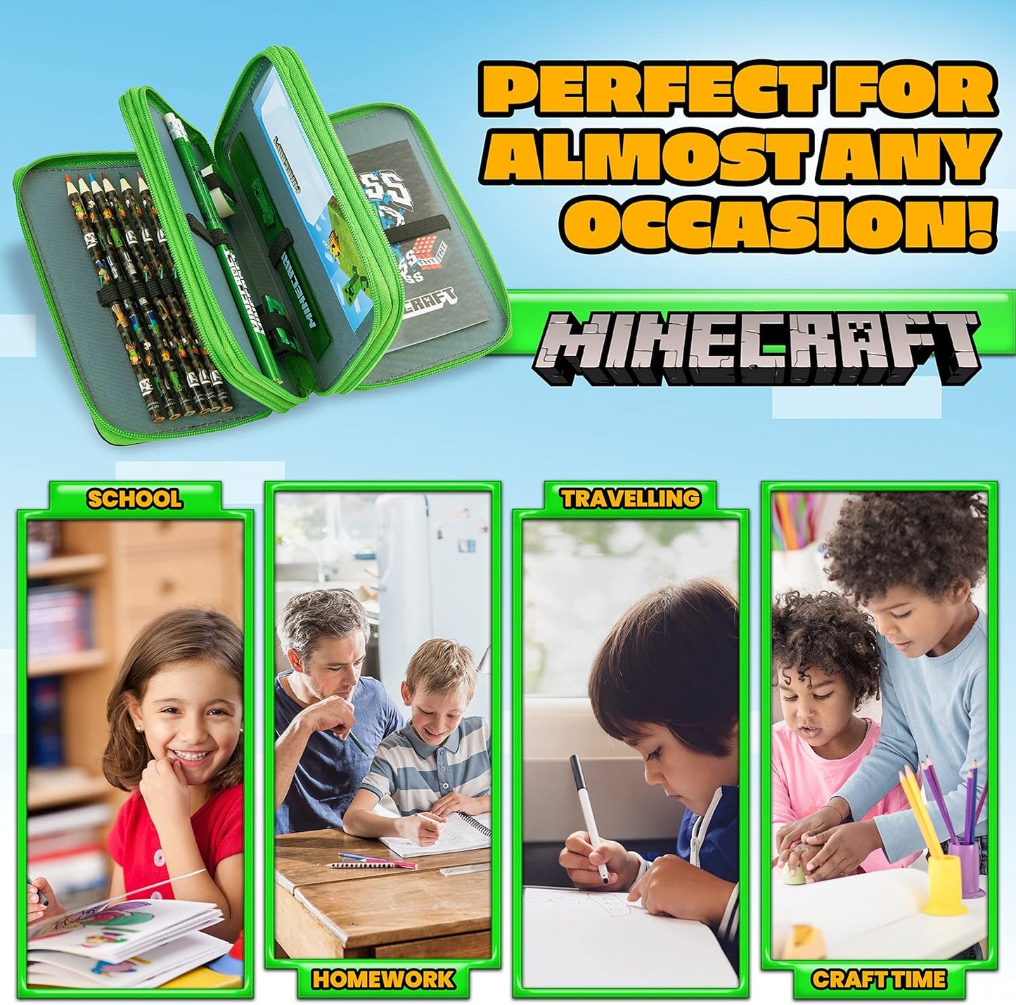 Federmäppchen mit Schreibwaren für Gamer, Grün Creeper