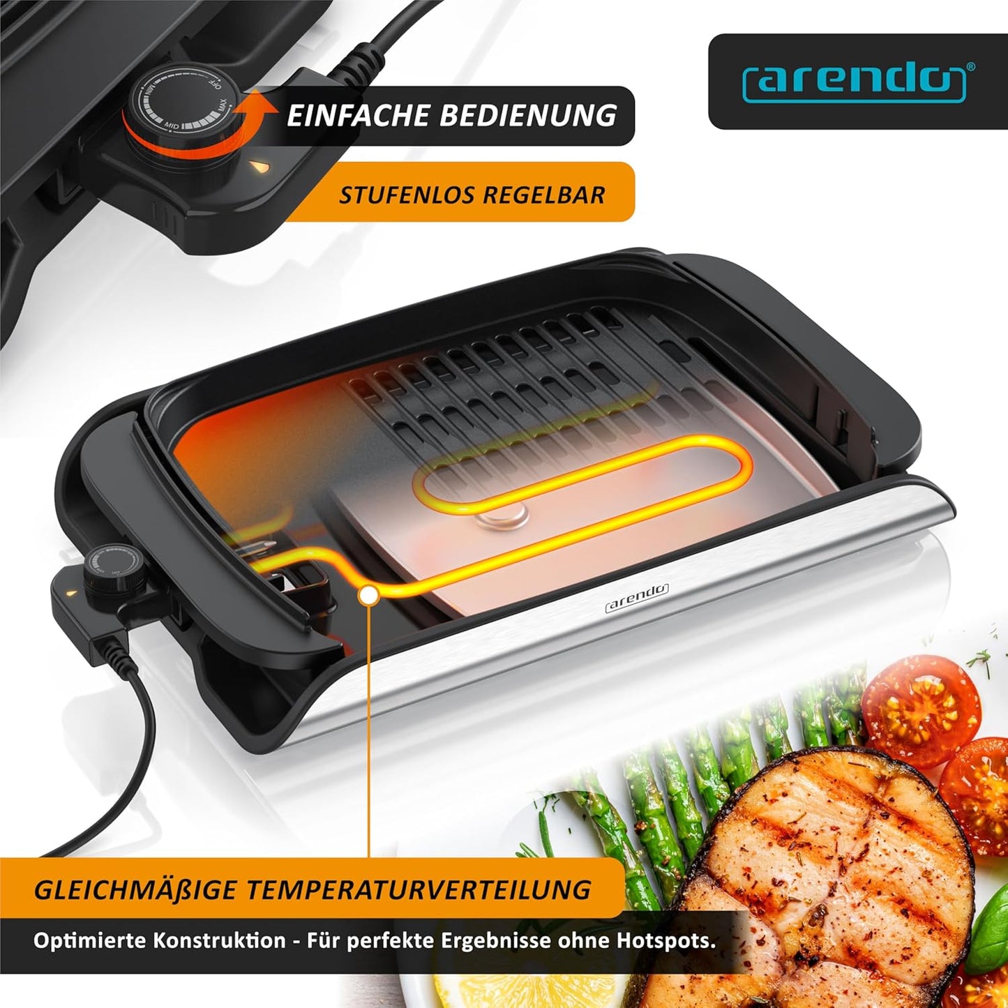 Elektro-Tischgrill mit Glasdeckel, 2000W