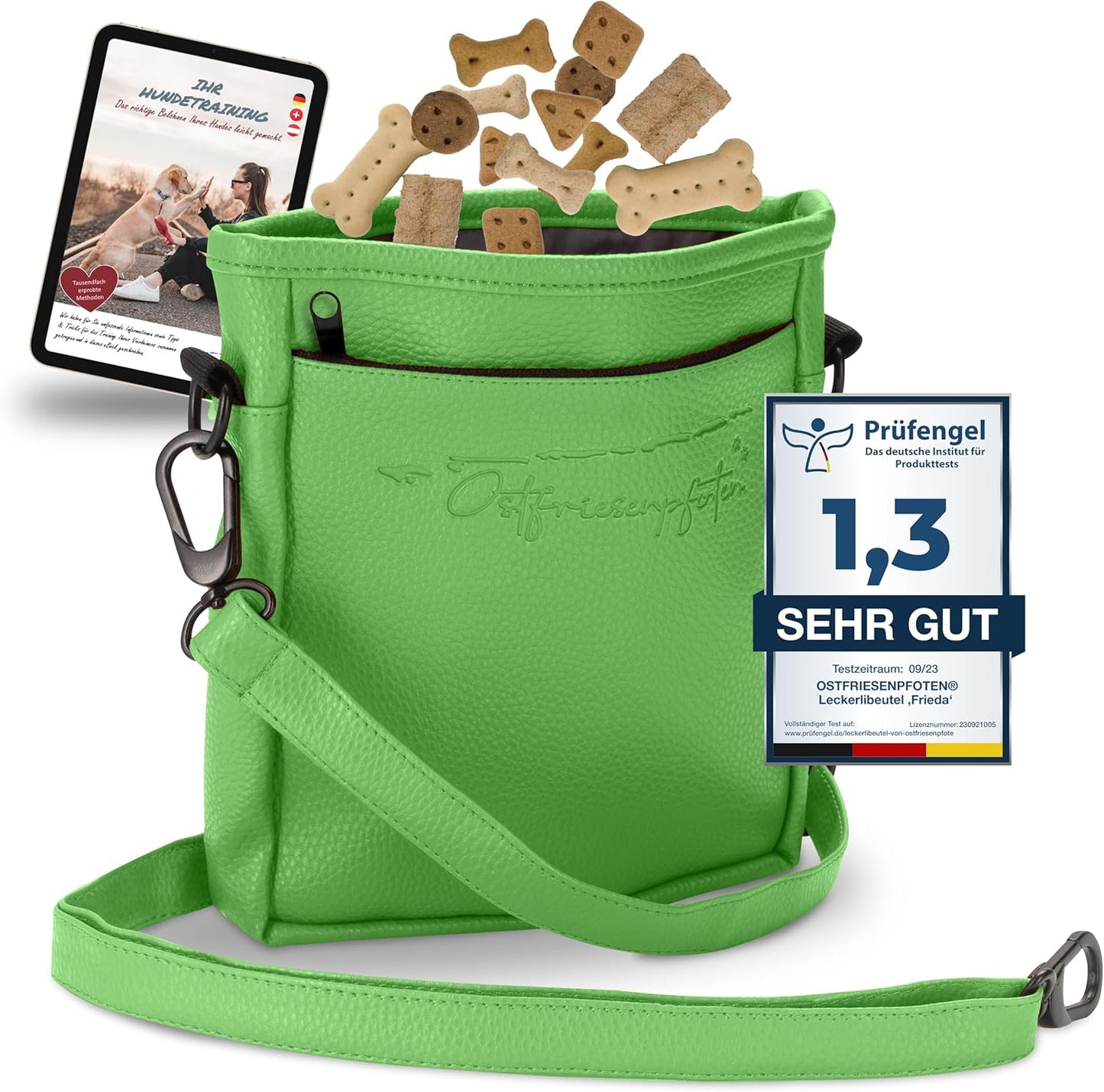 Leckerlibeutel Frieda mit Einhandmagnetverschluss, Grün, M (alte Version)