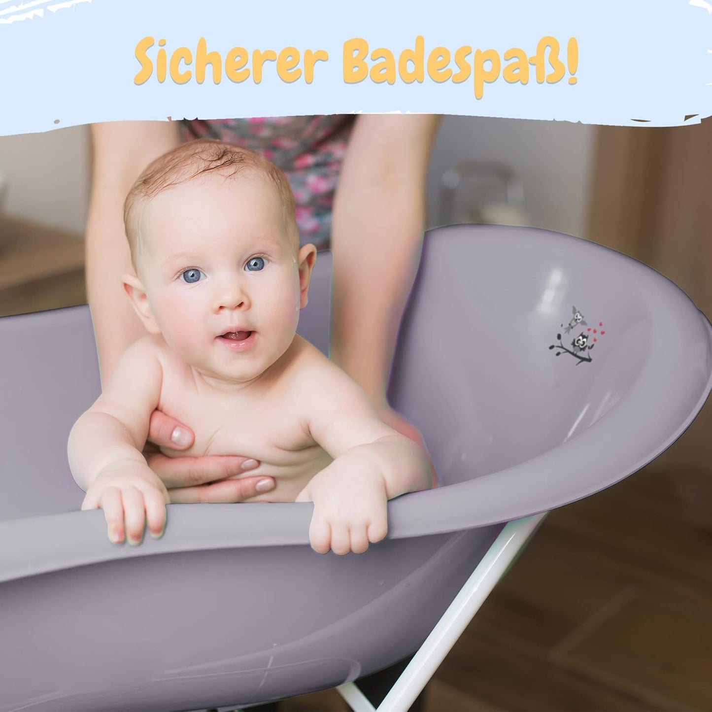Babybadewanne mit Stöpsel, BPA-frei, 86 cm, Eule Grau 1 - Set