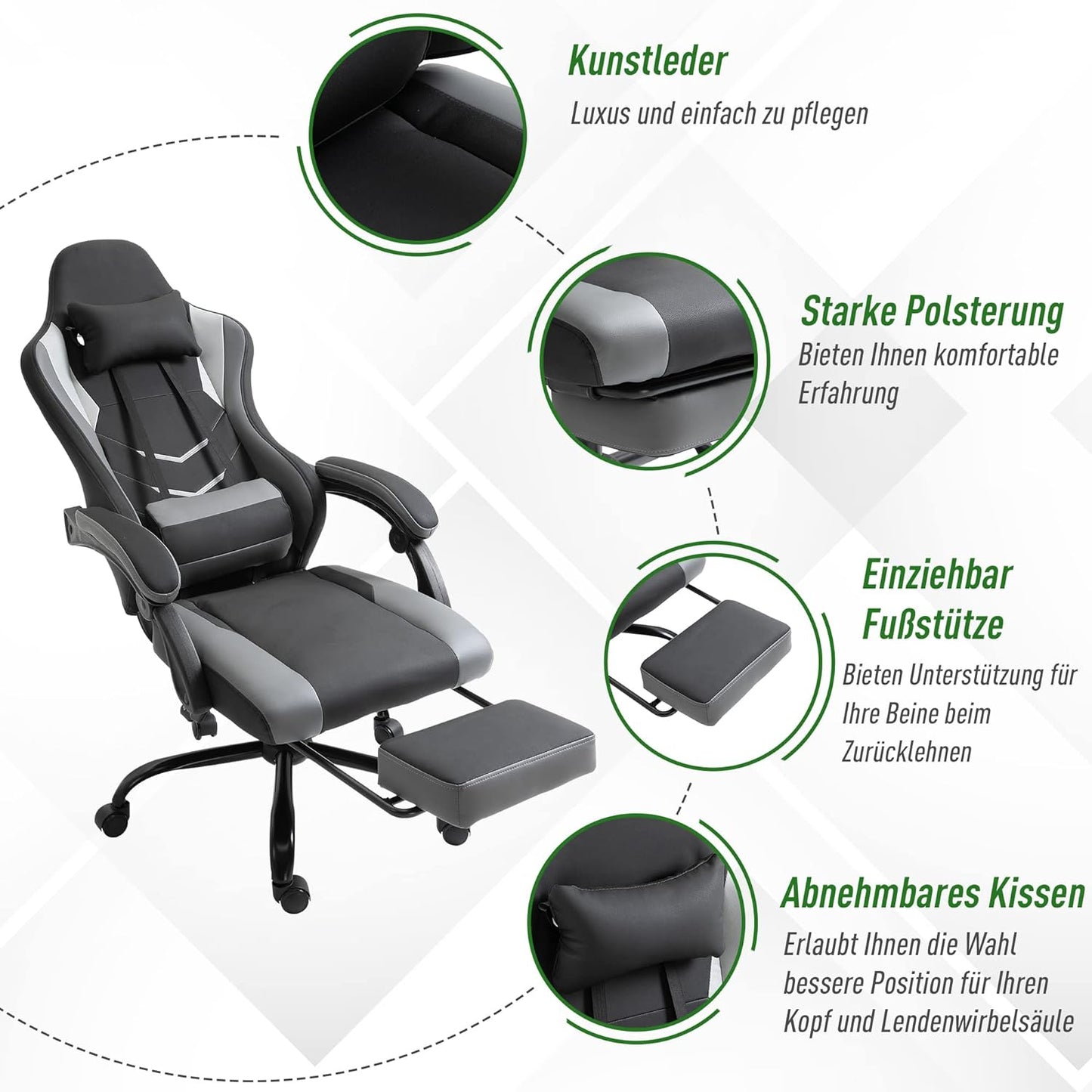 Gamingstuhl mit Fussstütze