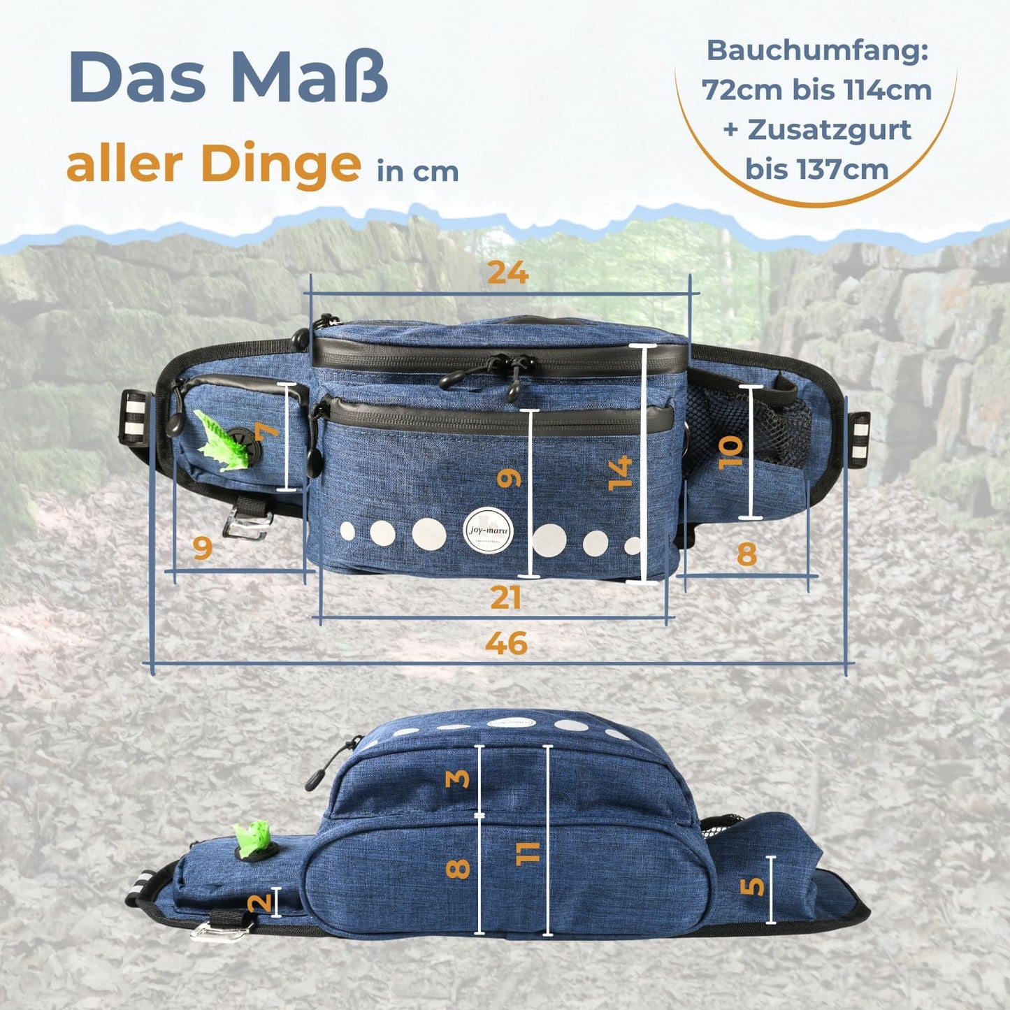 Leckerlitasche mit Flaschenhalter, Jeansblau