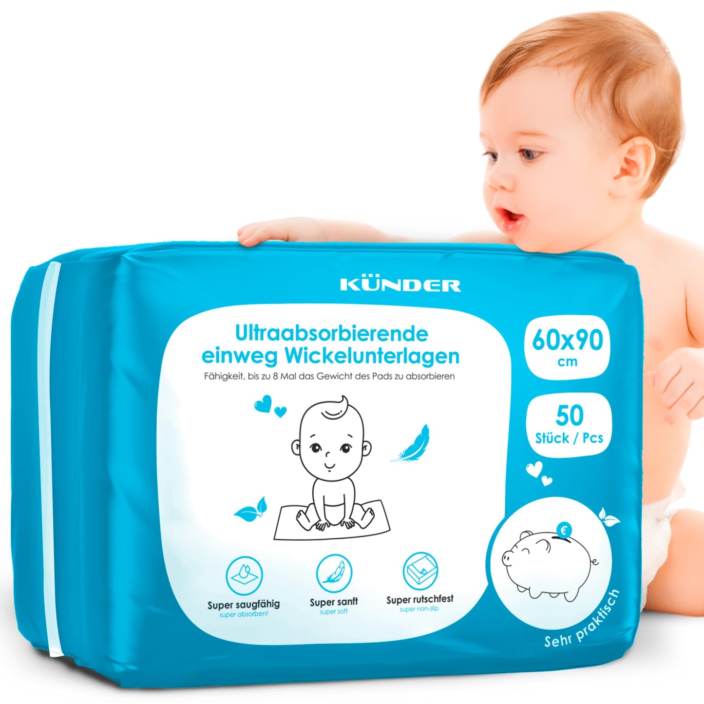Einweg-Baby-Wickelunterlagen, 50 Stück, 50 60x90 cm