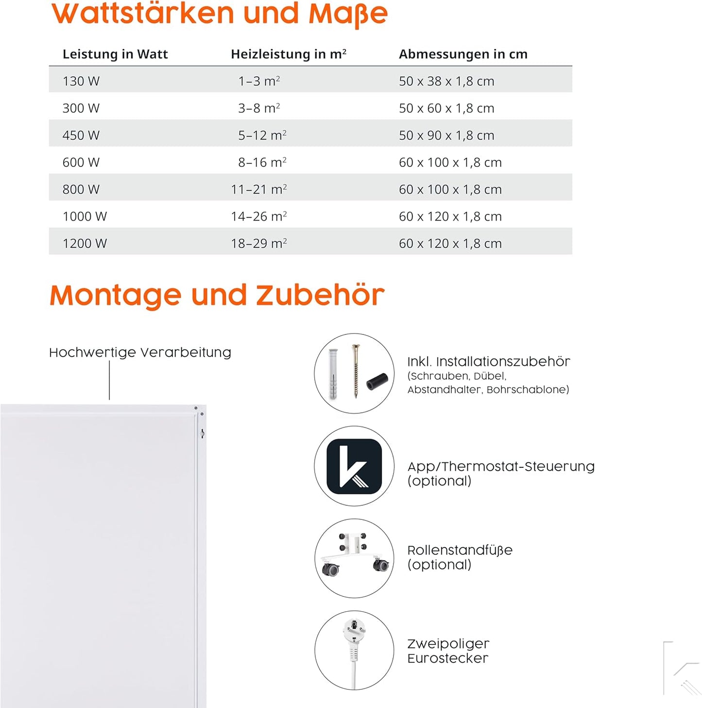 Infrarotheizung P-1200 mit Überhitzungsschutz (1200 W), 1200 Watt