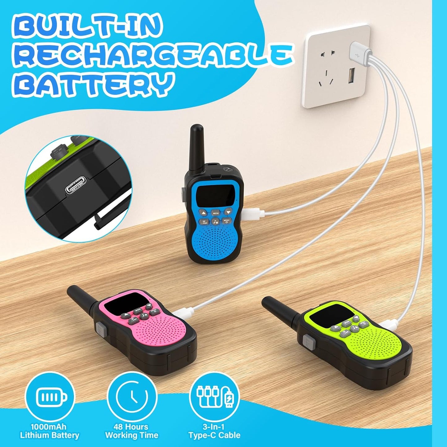 Walkie Talkie Kinder-Set mit VOX & Taschenlampe (3 Stück)