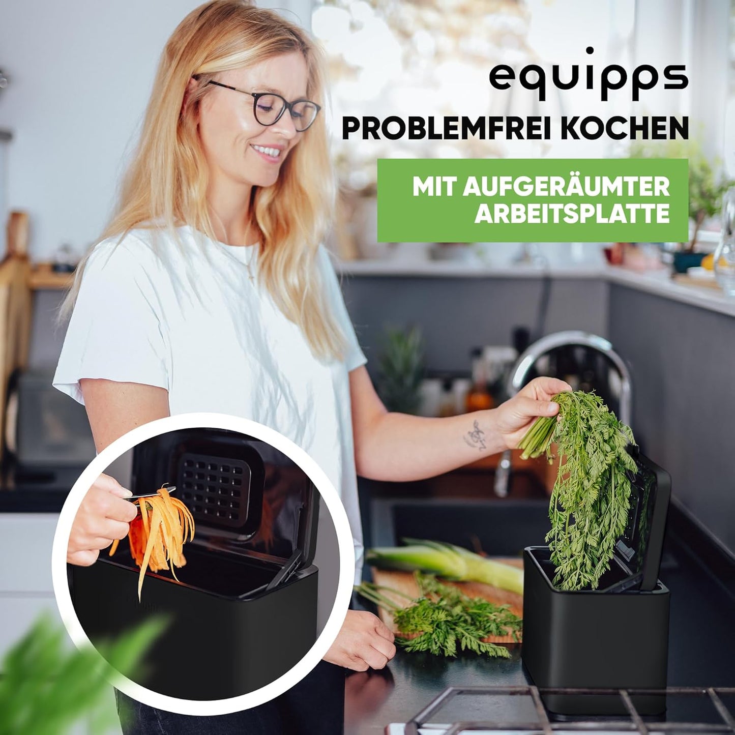 Komposteimer mit Geruchsfilter, Schwarz 3l