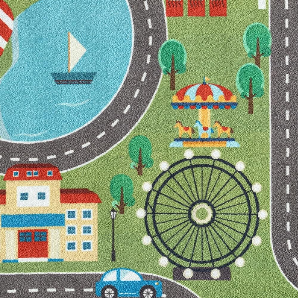 Spielteppich mit Stadtlandschaft, 80 x 150 cm (Läufer), Strasse Grün