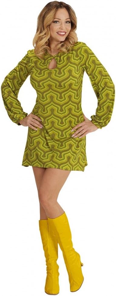 70er Retro Disco-Kleid mit Tapetenmuster, XL Grün