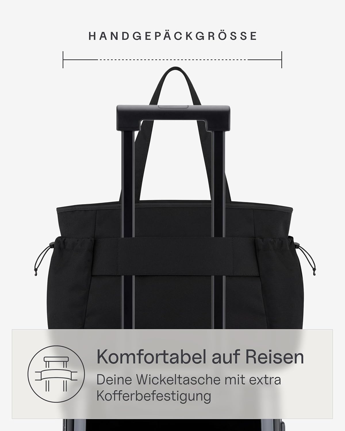 Shopper Wickeltasche mit Kinderwagenbefestigung, All Black 25 L