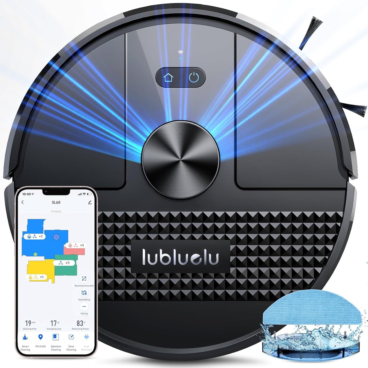 Saugroboter SL68 mit Wischfunktion und Lasernavigation, Schwarz