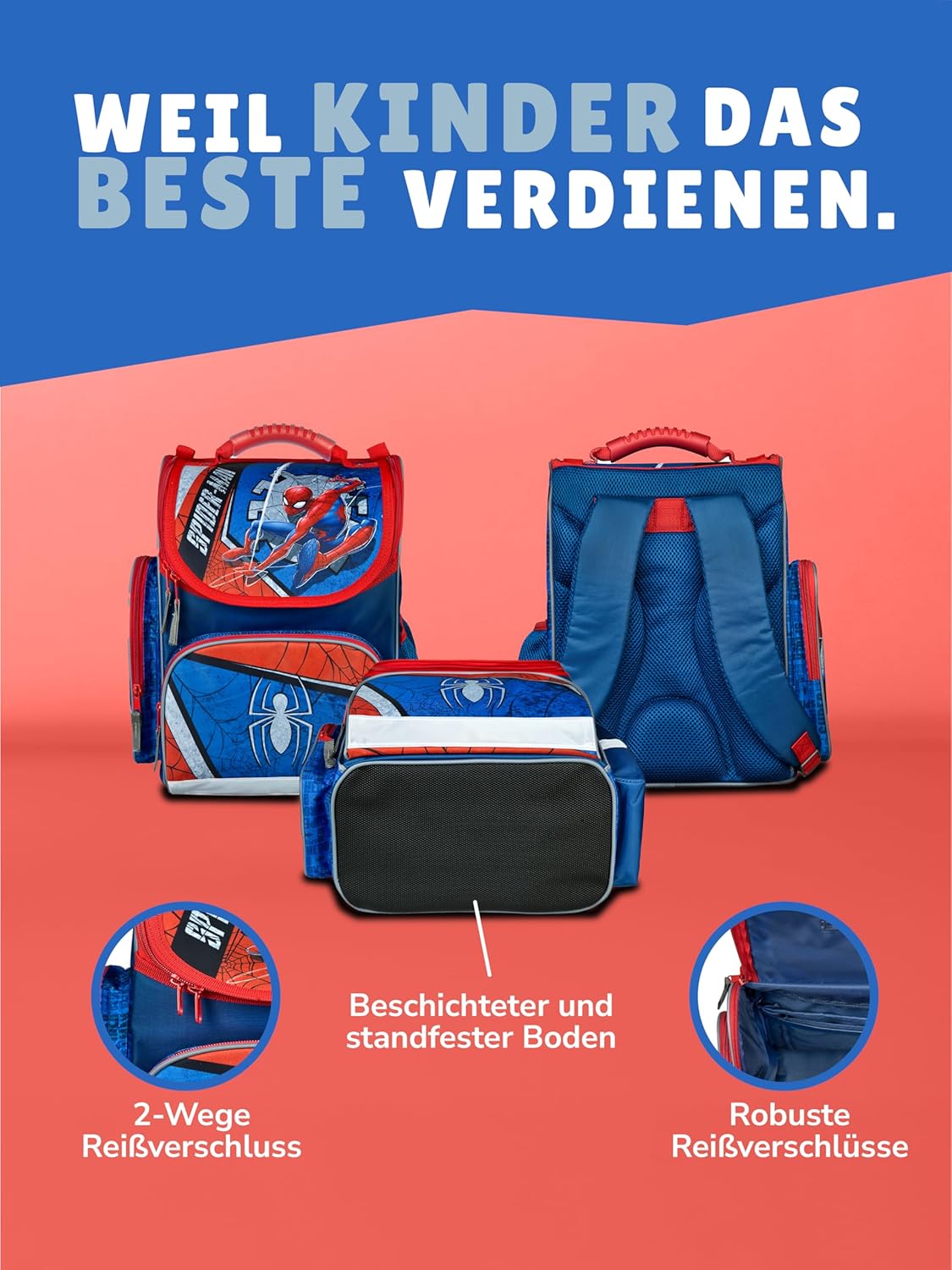9-teiliges Spiderman Schulranzen-Set, 9-teiliges Set mit Sporttasche
