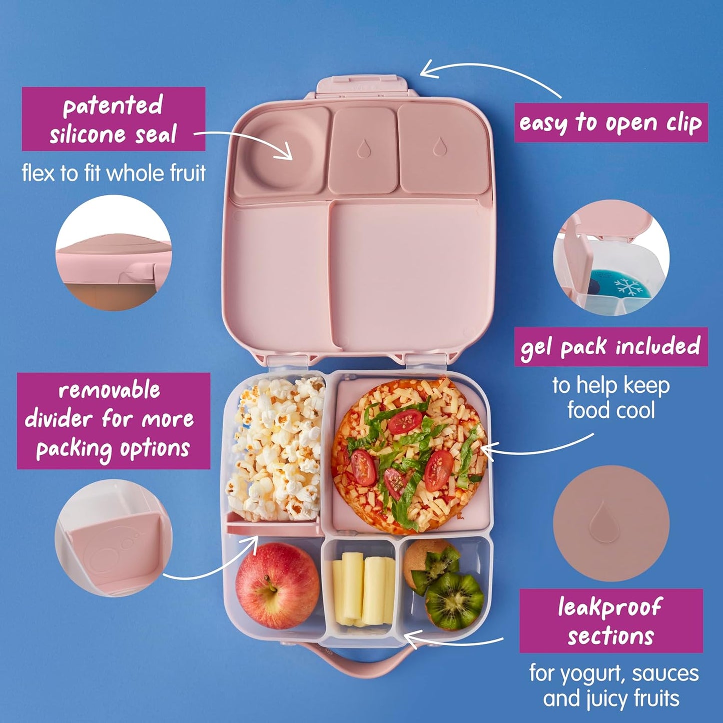 Bento-Brotdose mit herausnehmbarem Trenner, Blush Crush