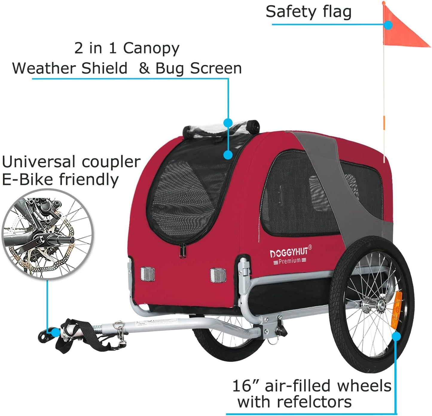 Doggyhut Velo Hundeanhänger klappbar für Hunde bis 23 kg, ROT