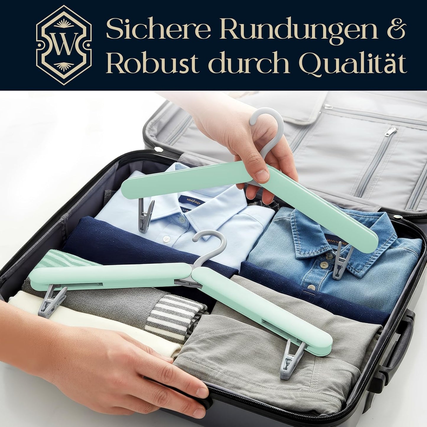 Faltbare Reise Kleiderbügel (3er Set) mit Clips, Grün