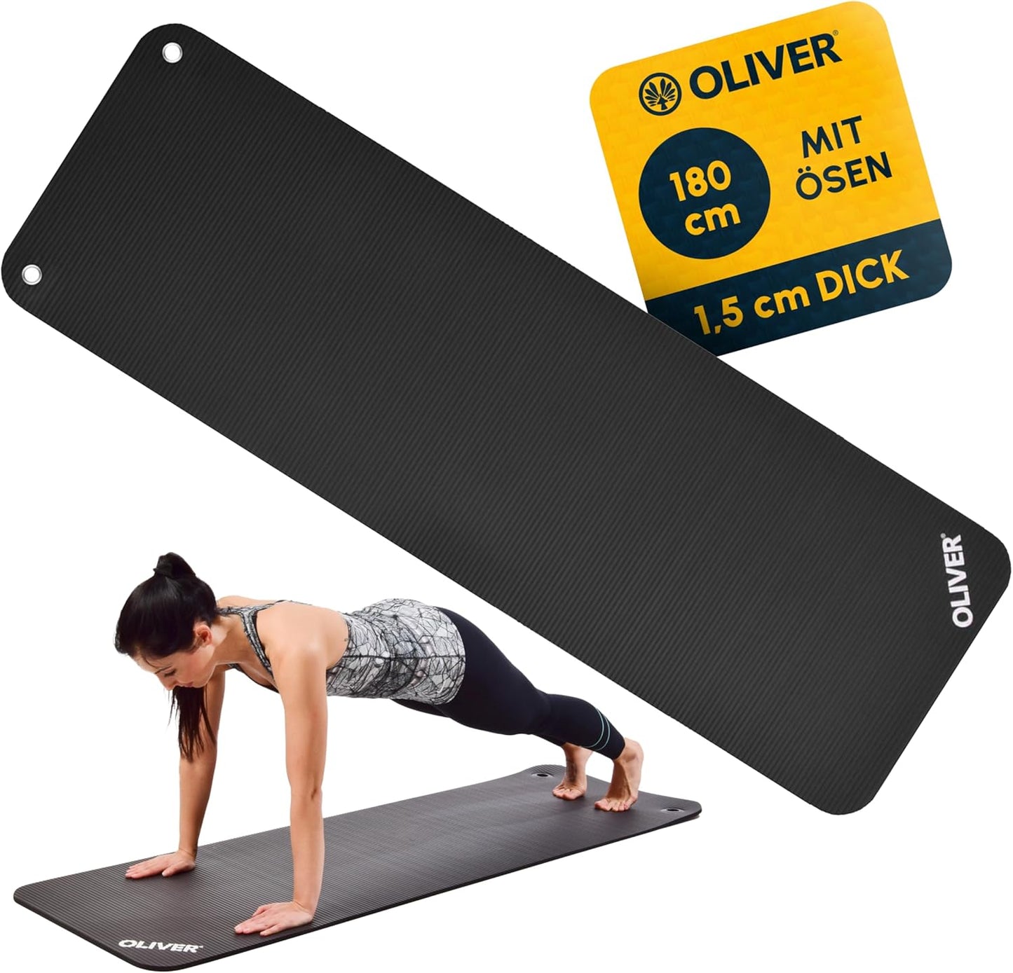 Gymnastikmatte mit Ösen, 180 x 60 x 1,5 cm (Mit Ösen) Anthrazit