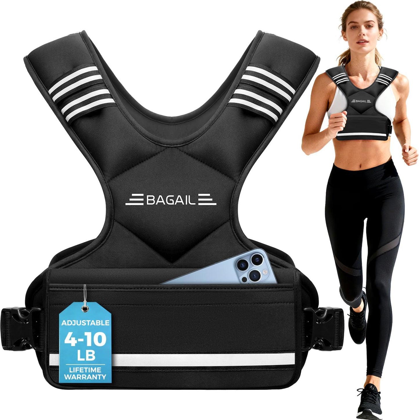 Gewichtsweste für Krafttraining, Schwarz 1.8-4.5kg / 4-10lb