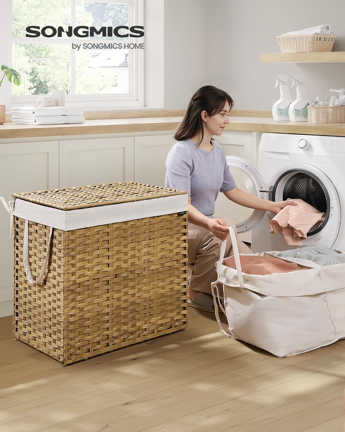 Wäschekorb mit 2 Fächern, Naturfarben 160 L