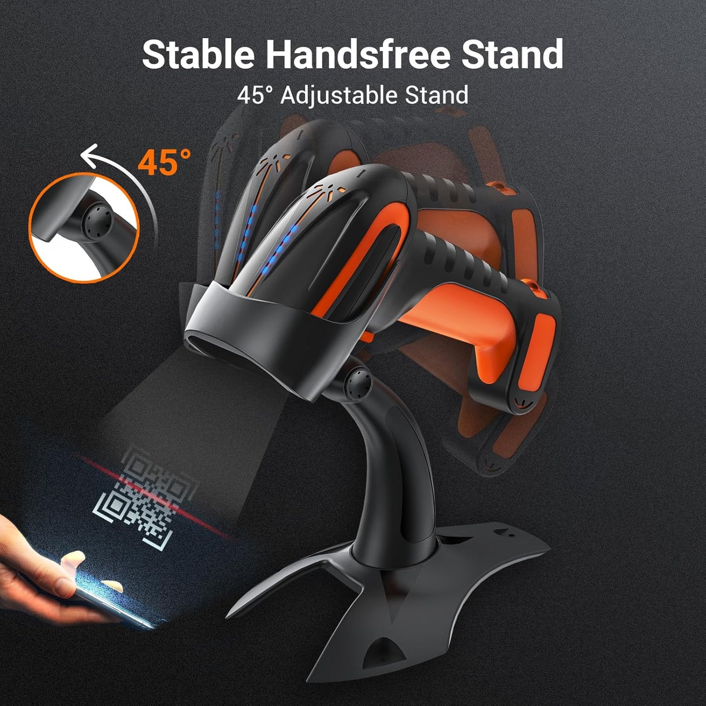 Pro Modell 8100, 1D 2D QR Barcode Scanner kabellos mit Ständer, 2D kabellos mit Halterung Orange