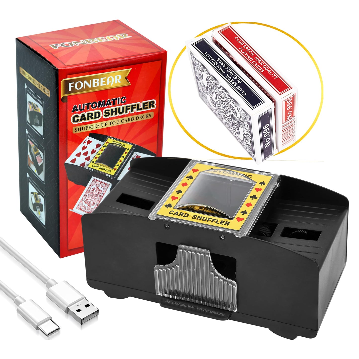 Automatischer Kartenmischer für Poker & Blackjack, 1-2 Deck Usb-c/Batteriebetrieben
