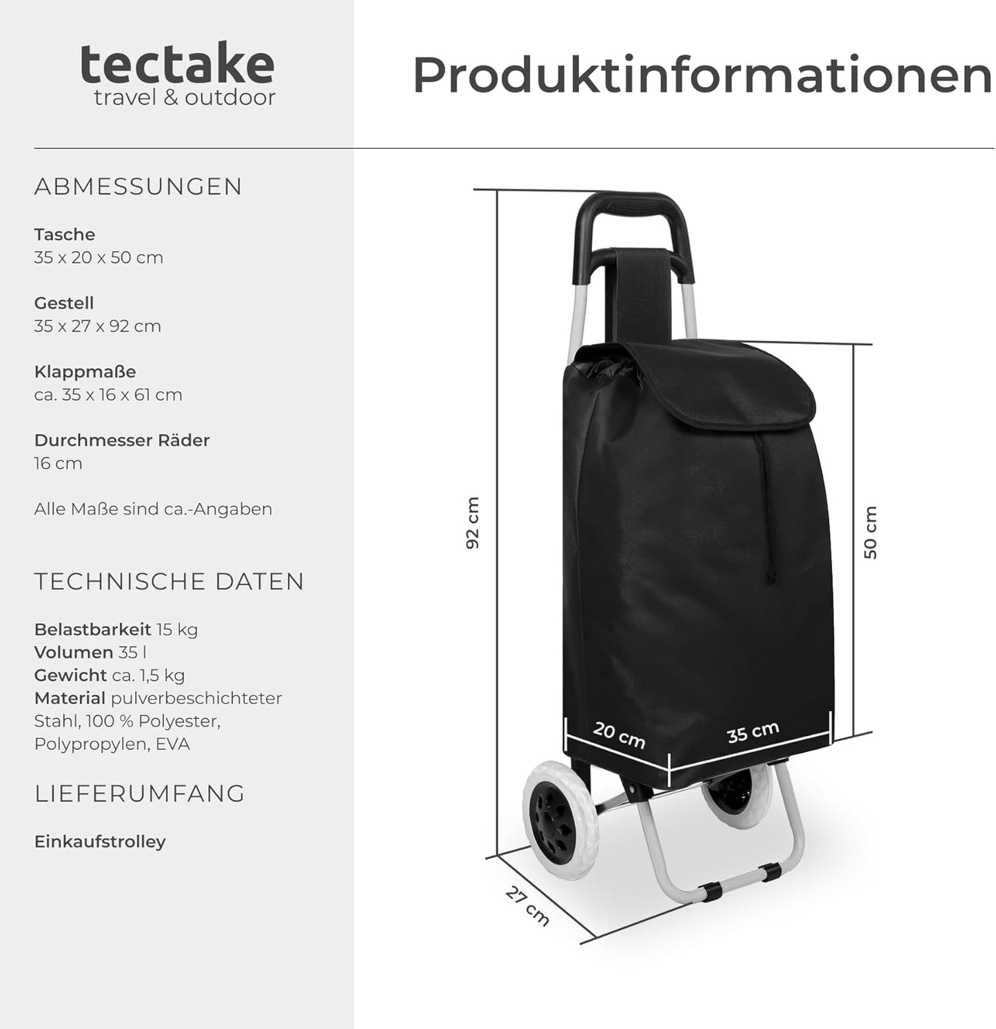 Klappbarer Einkaufstrolley, 38 Liter Volumen