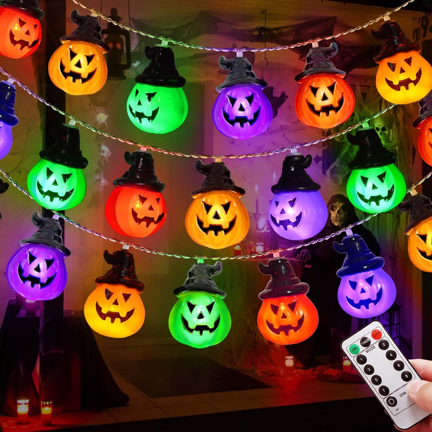 Halloween Kürbis Lichterkette, 20 LED, 3 Meter, batteriebetrieben