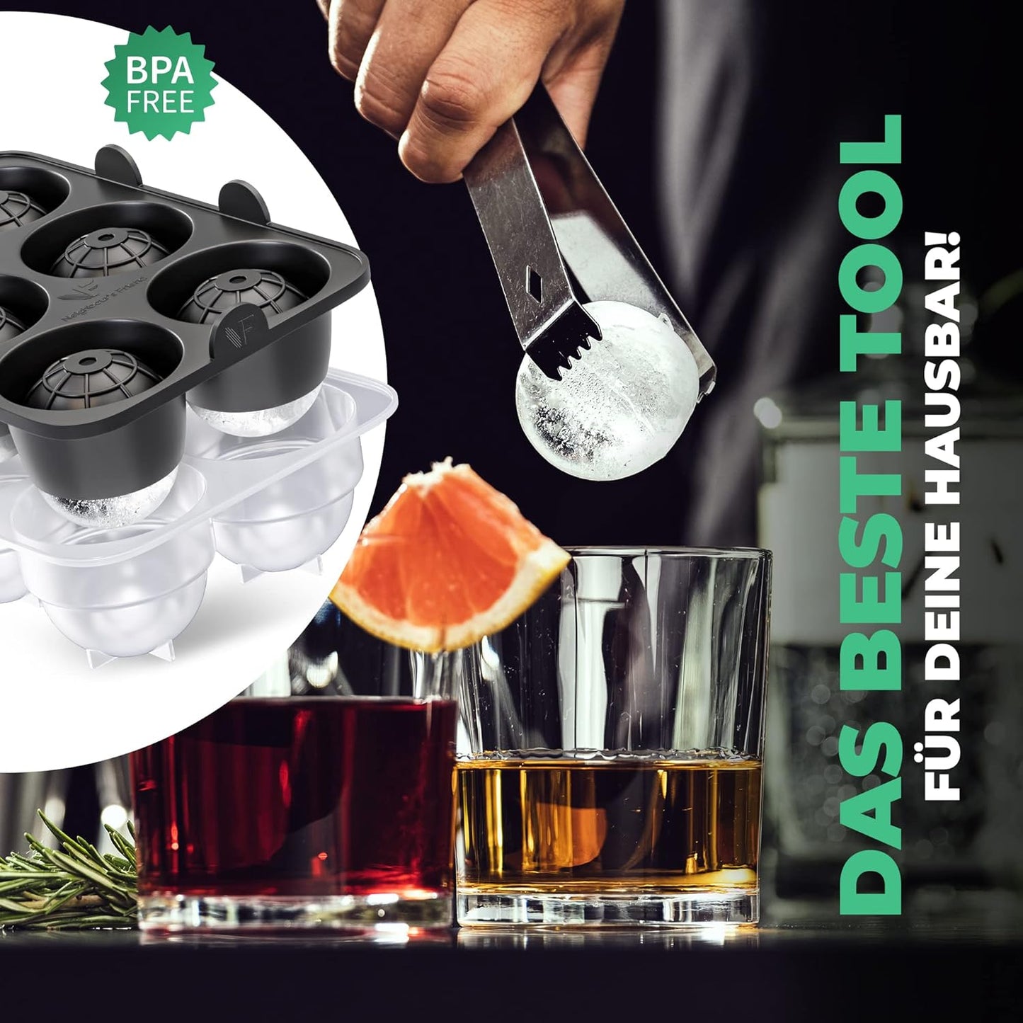 10er-Set Eiskugelformen für Cocktails, 10x Eiskugelform