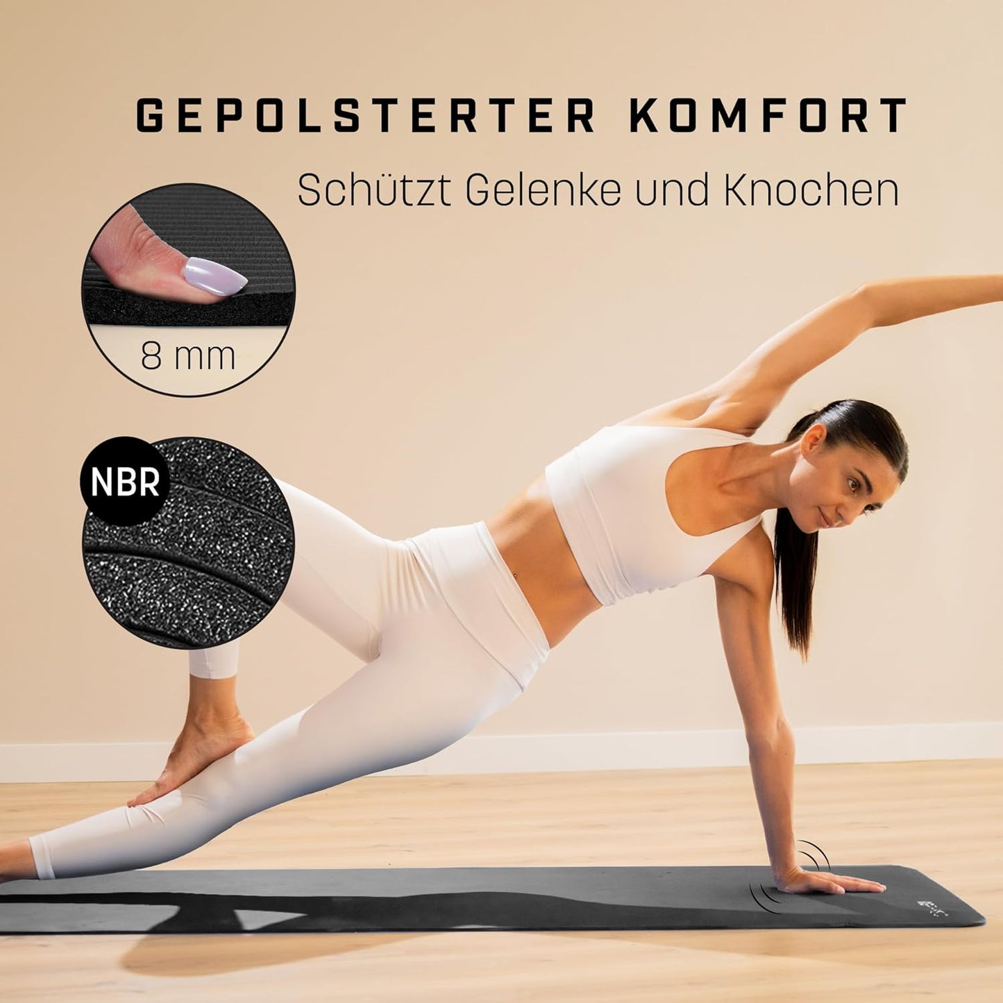 Rutschfeste Yogamatte mit Tragegurt, Schwarz