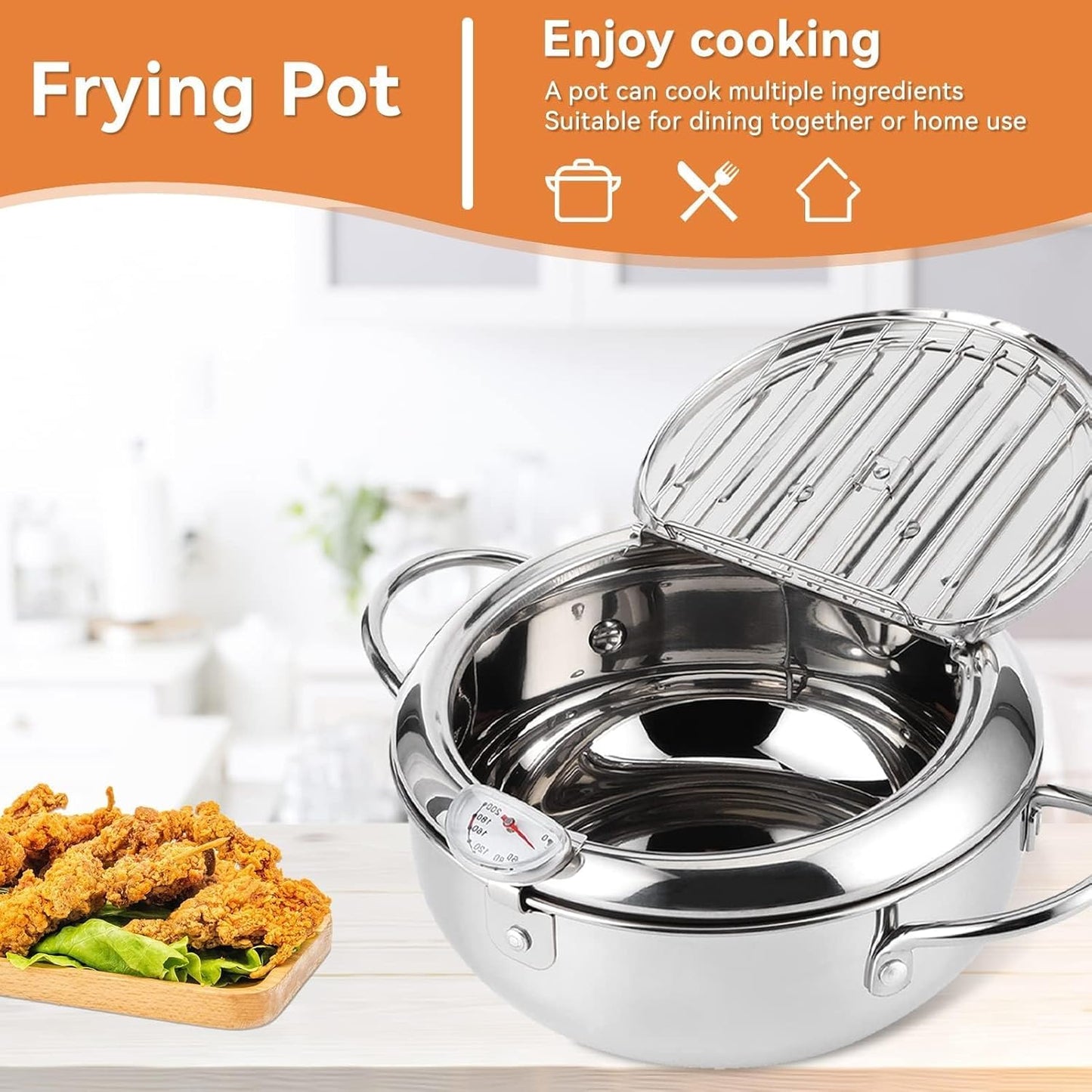 Japanischer Tempura-Frittiertopf mit Thermometer