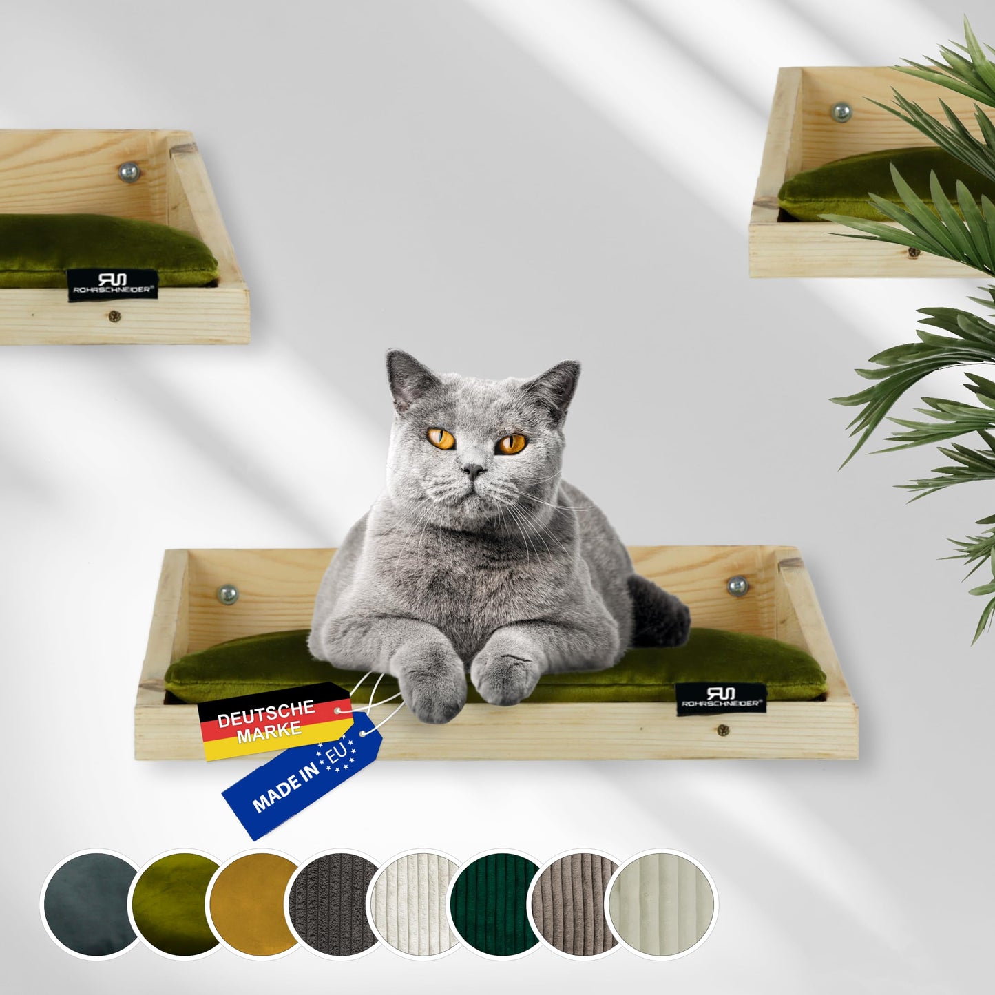 Kletterwand Katzenbett inkl. Kissen, Kiefernholz oliv