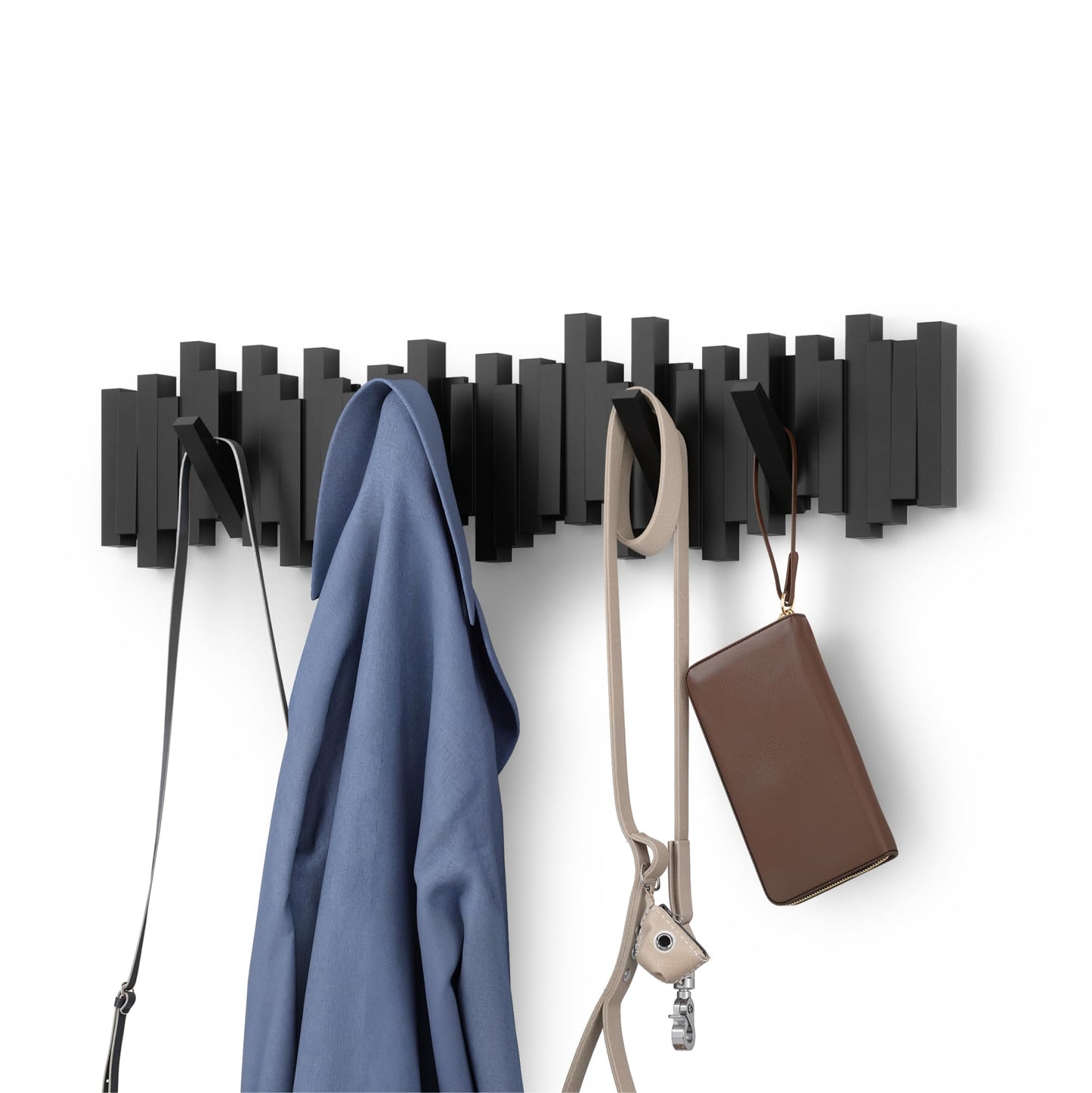 Stäbchen-Garderobe mit 8 Haken, 8 Haken Schwarz