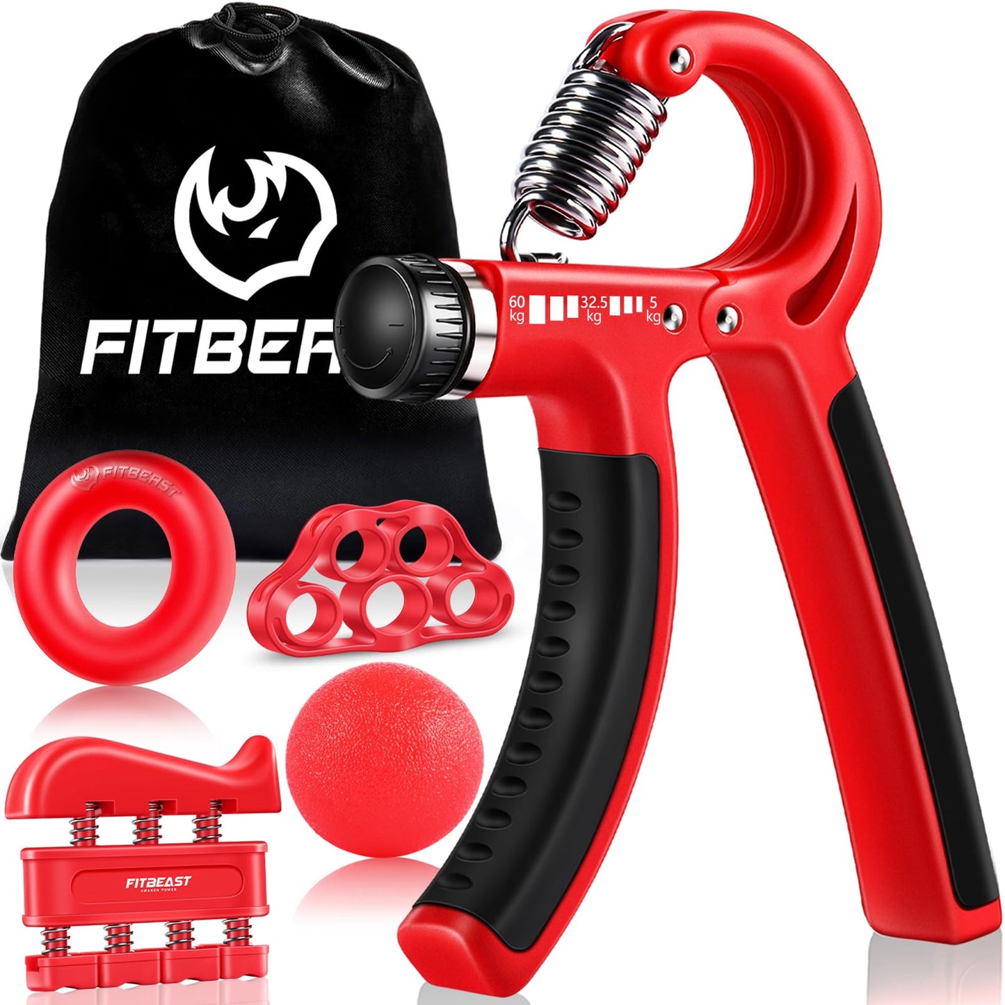 Handtrainer Set mit verstellbarem Grip (5-teilig), Rot