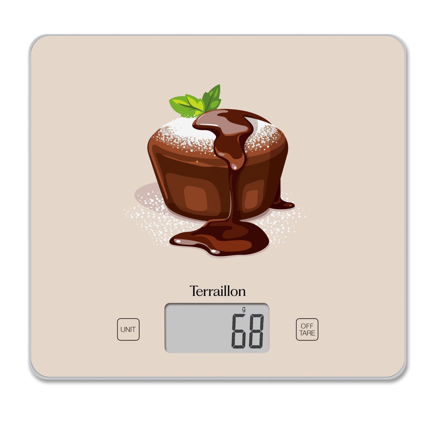Elektronische Küchenwaage, Siebdruck für Schokoladenfondant