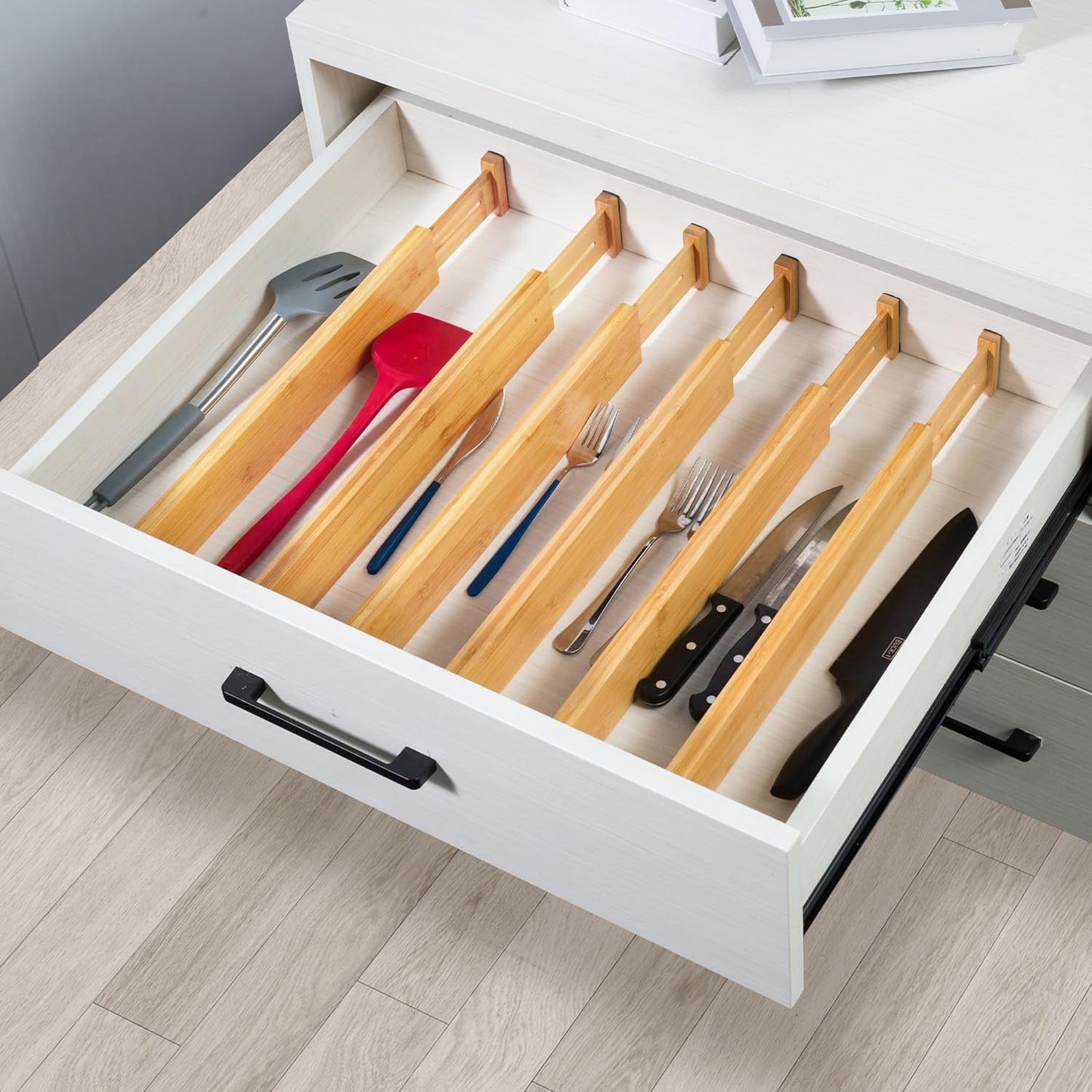 6er Set Verstellbare Bambus-Schubladentrenner, Groß