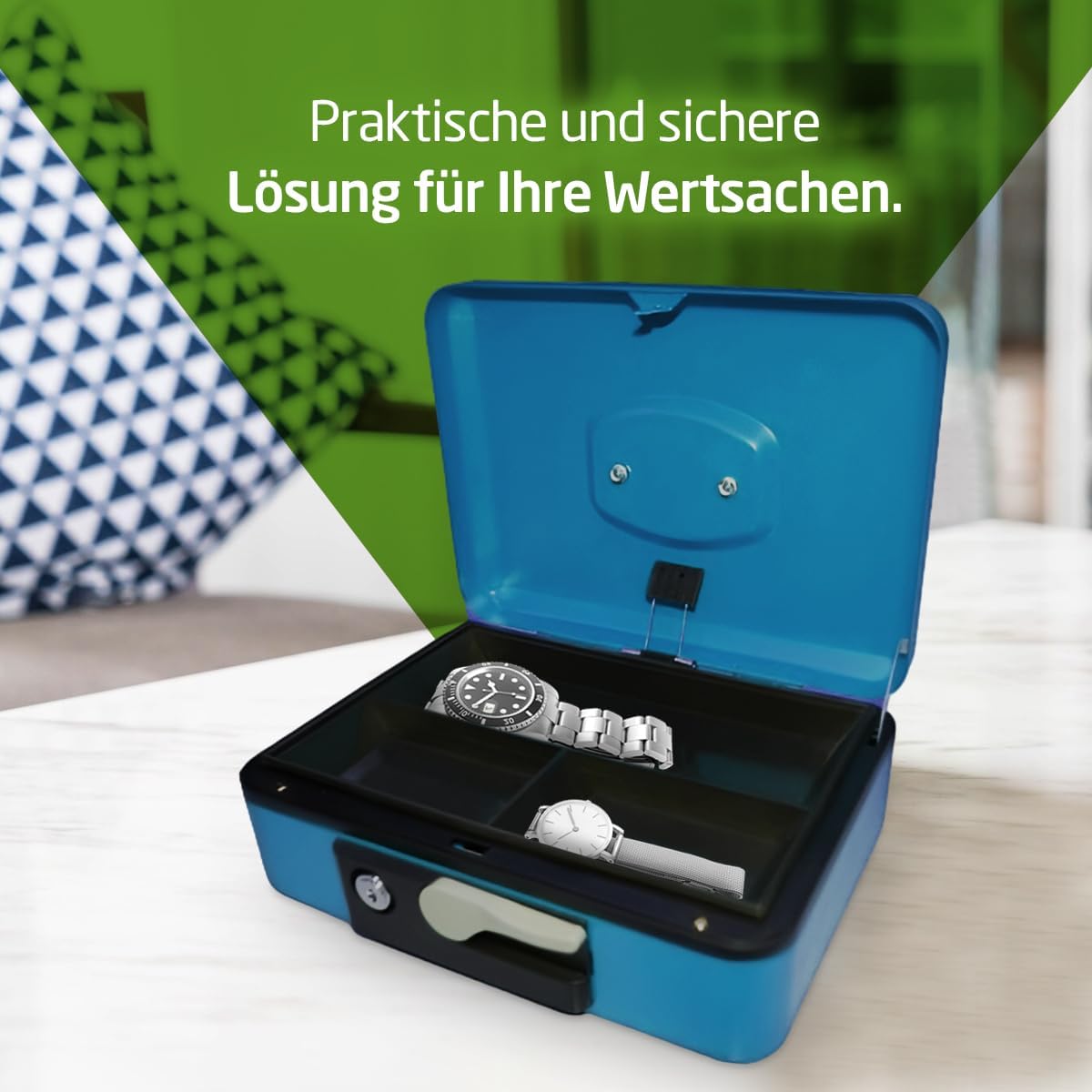 Geldkassette mit Münzfach, Blau / 230 x 185 x 80 mm