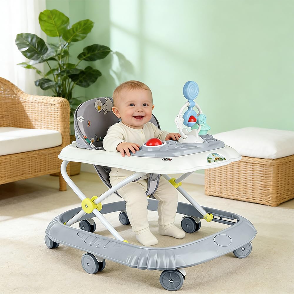 Höhenverstellbarer Lauflernwagen mit Musikfunktion, 67*72*92cm-Grau.