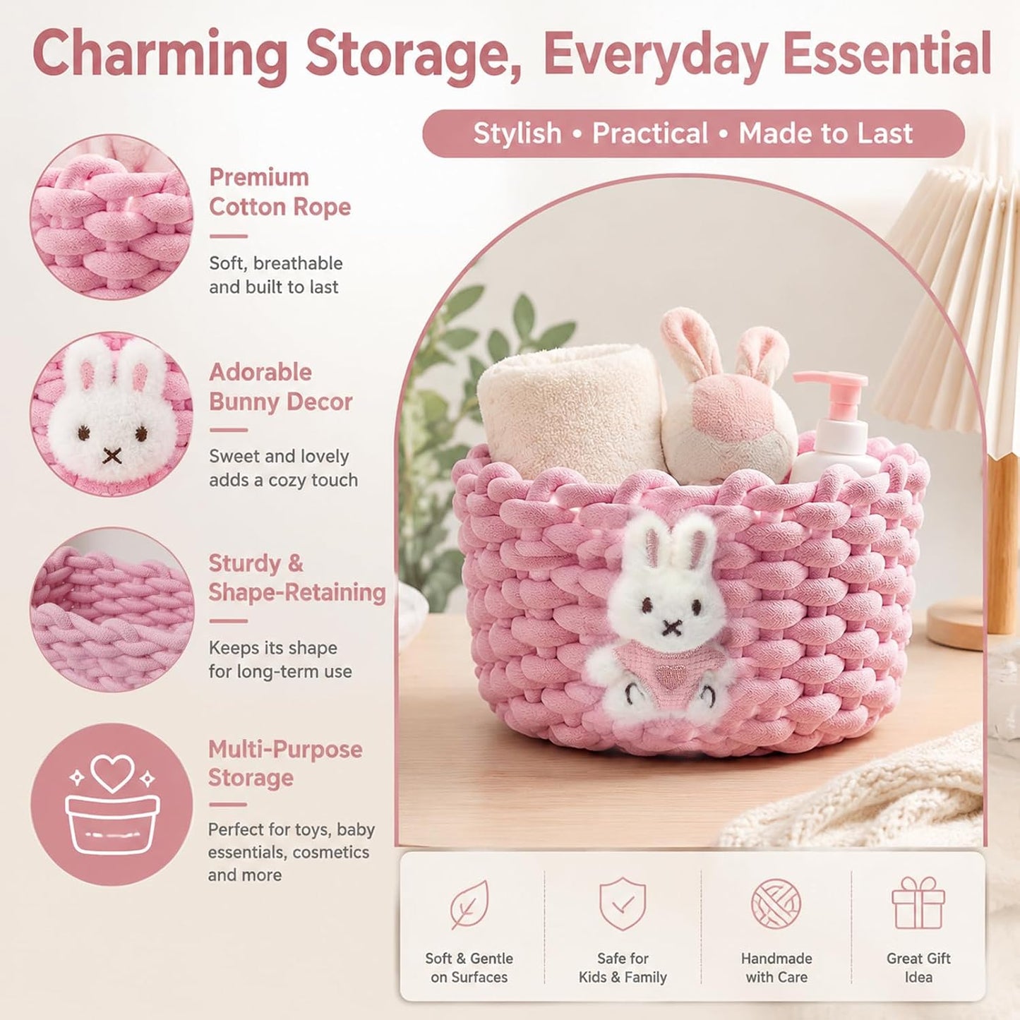 Strick-Aufbewahrungskörbe mit Hasen-Motiv, 2er Set, Weiss Kaninchen