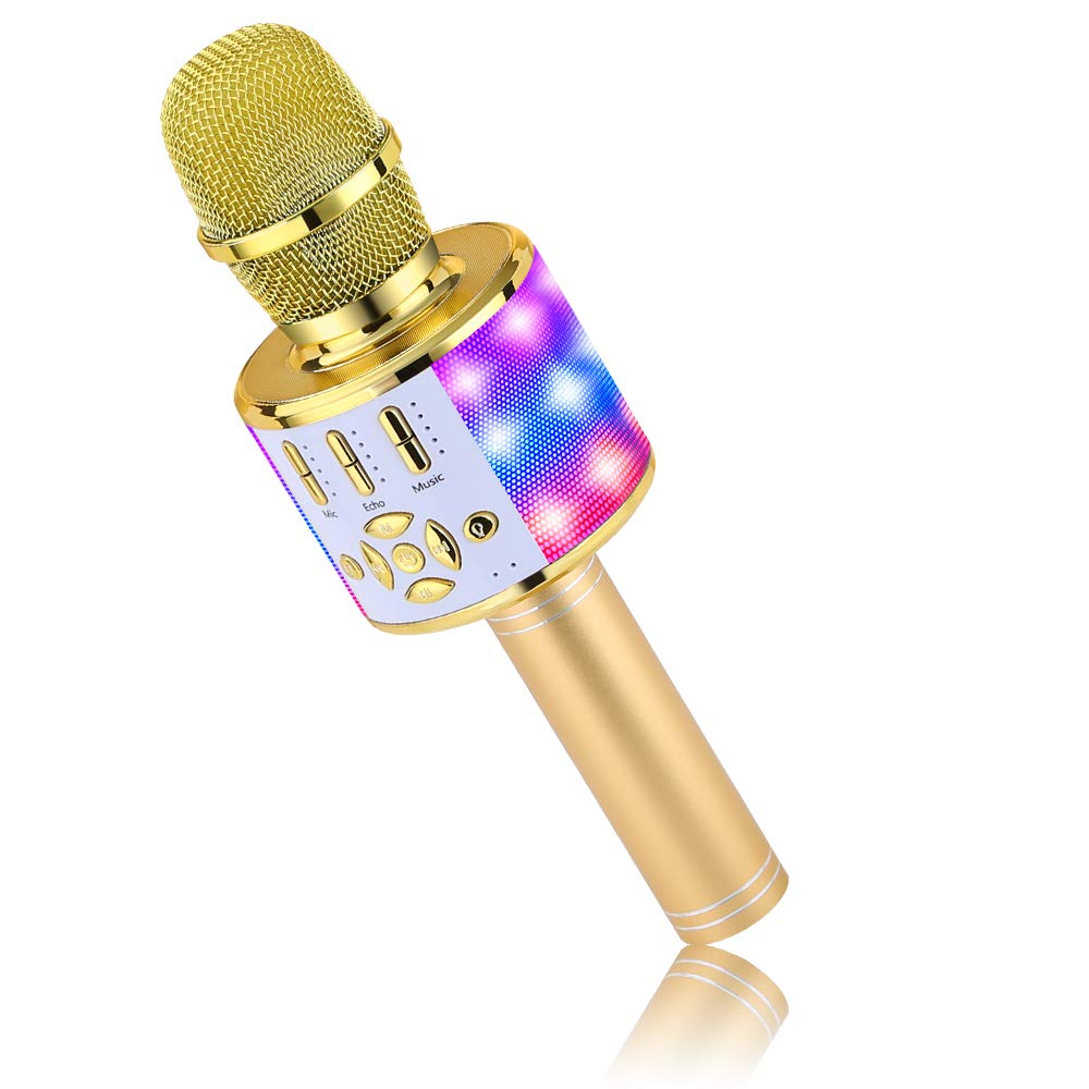 Kabelloses Bluetooth-Kindermikrofon mit LED-Lichtern, Gold