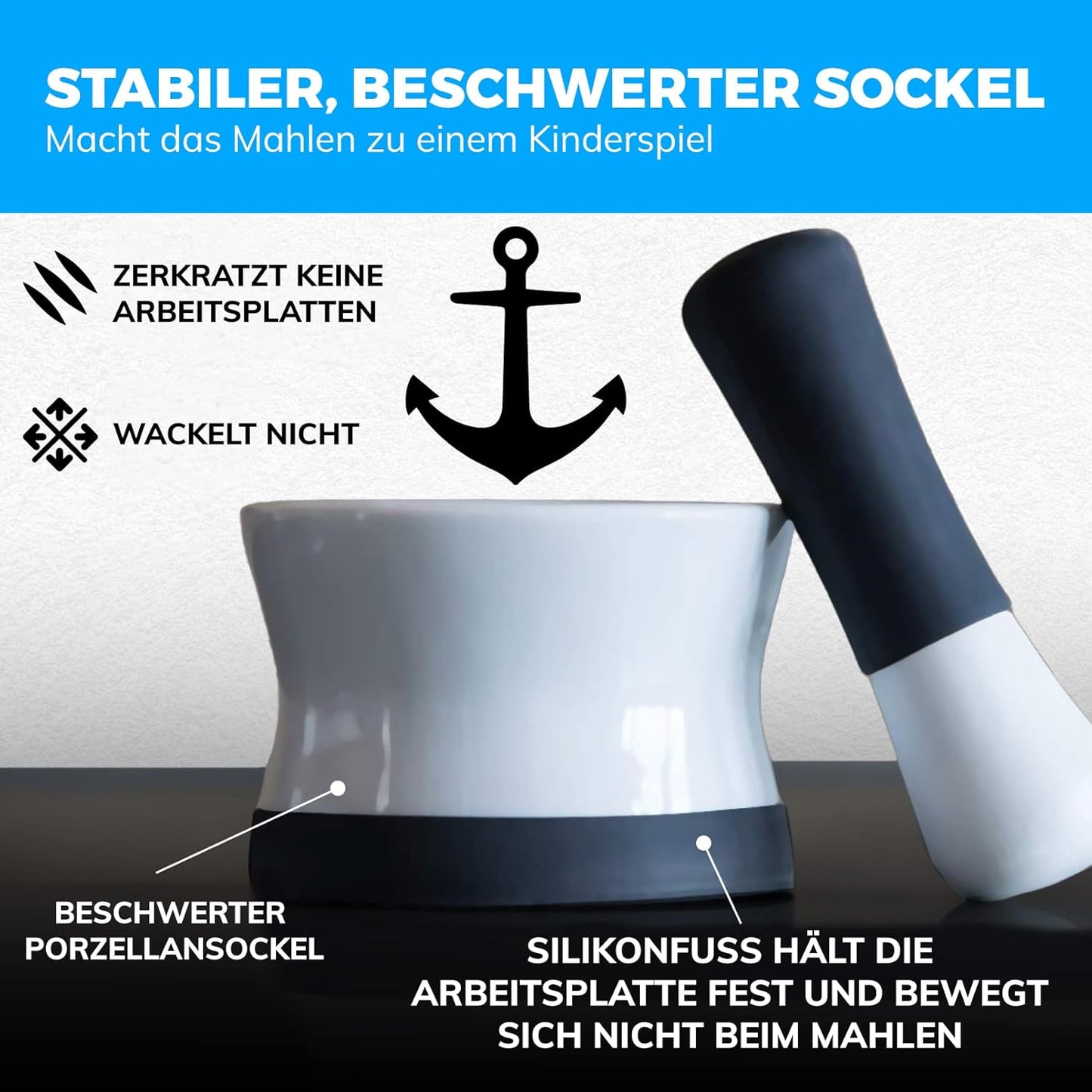 Mörser und Stössel, 15,25 Zentimeter Schwarz