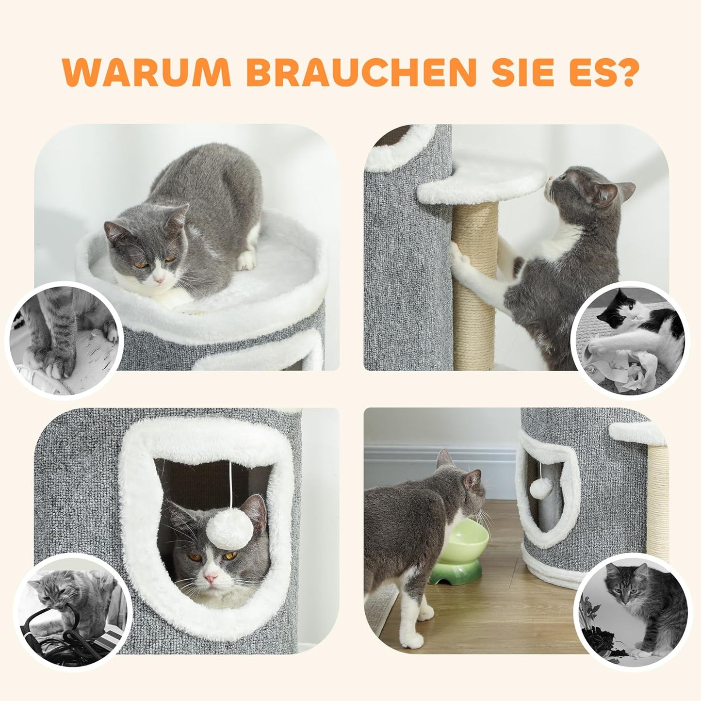 Kratztonne mit Höhle und Sisal-Kratzbäumen