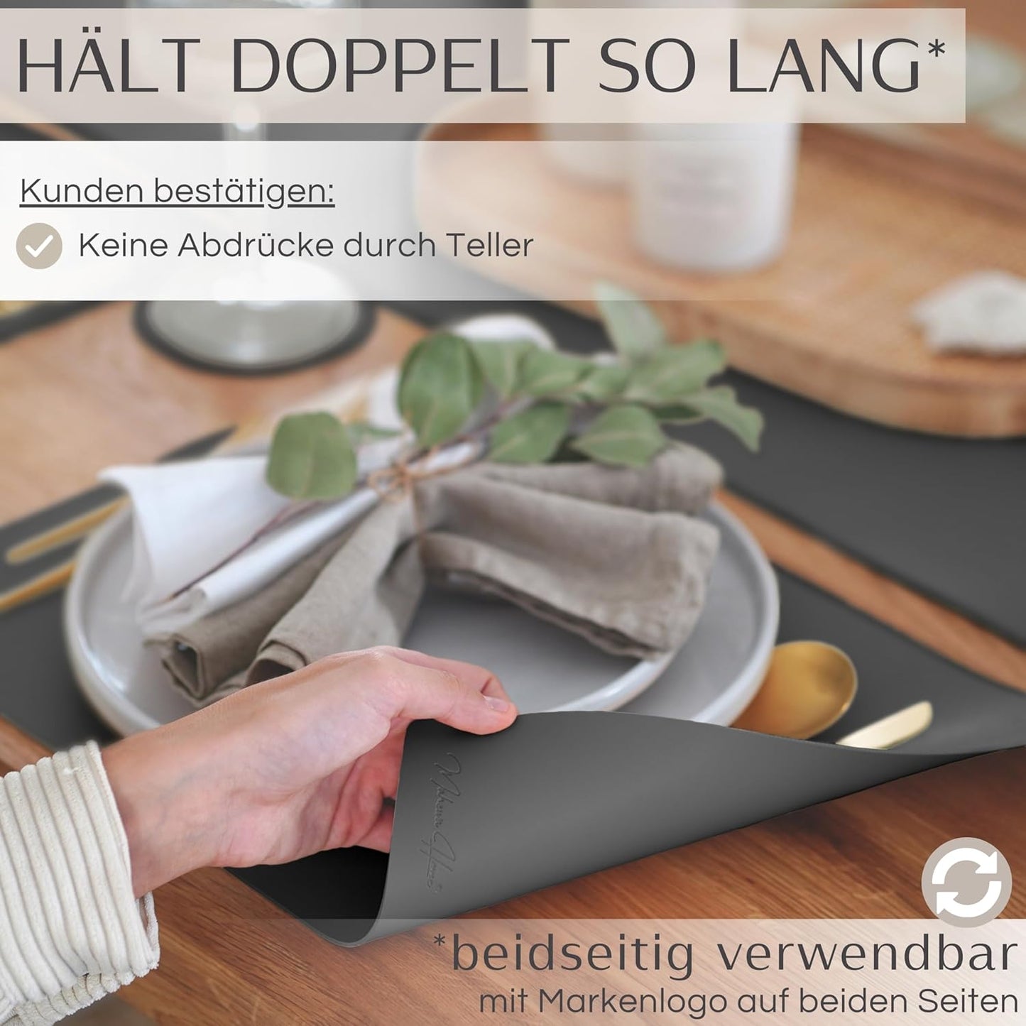 Premium Tischset aus Kunstleder (6er Set), Dunkelgrau Eckig