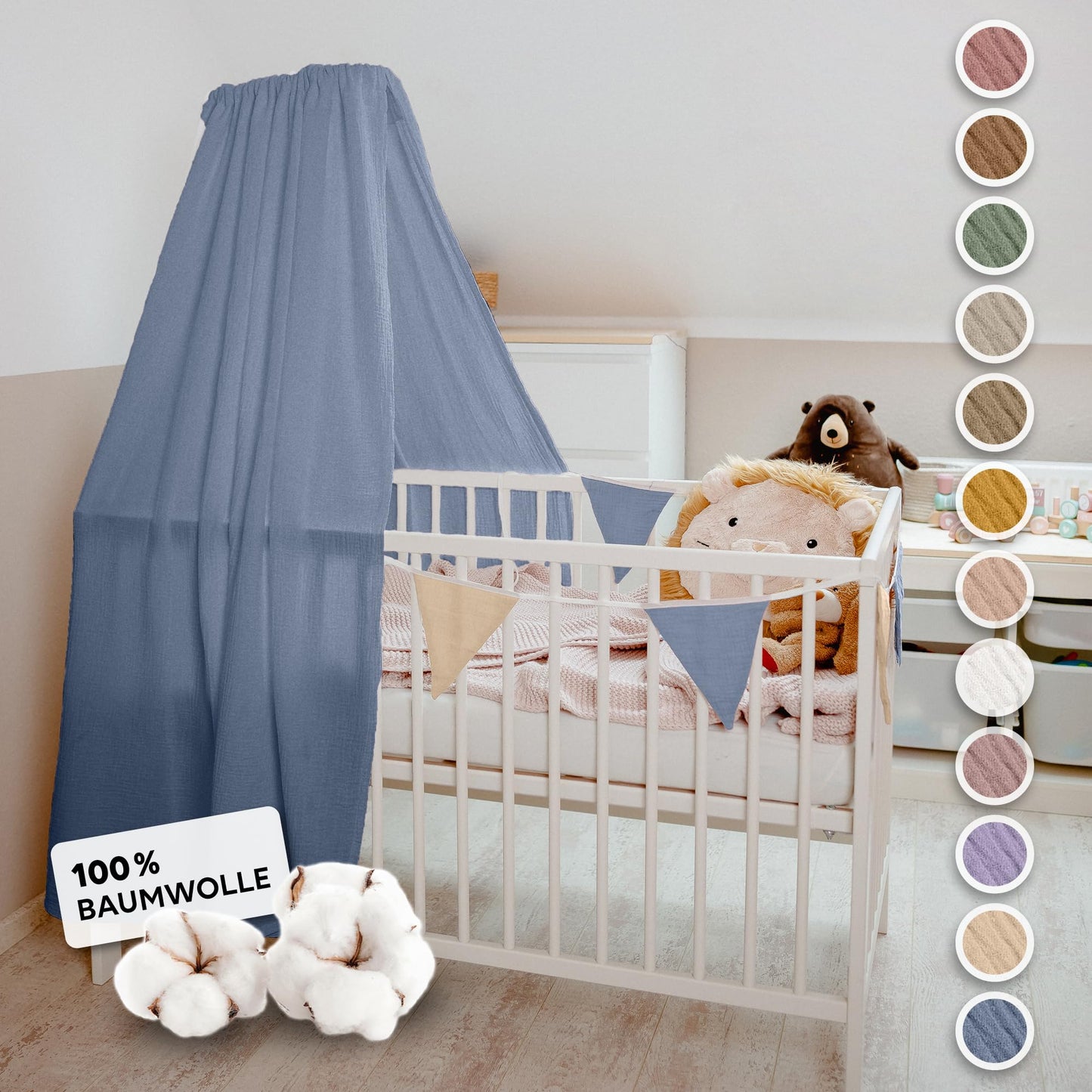 Betthimmel für Baby- und Kinderbetten, Blau ohne Himmelstange