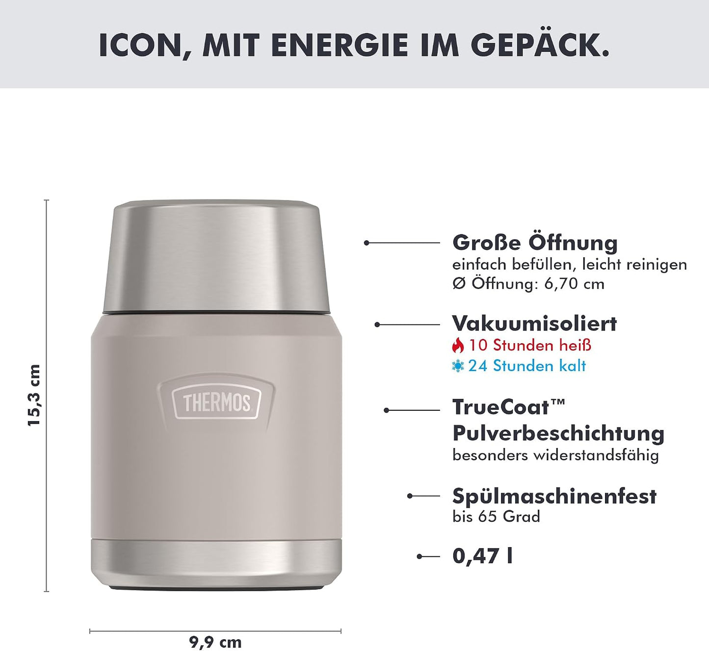 ICON Isolierbehälter für Essen, auslaufsicher, Sandstone Mat 0,47 l