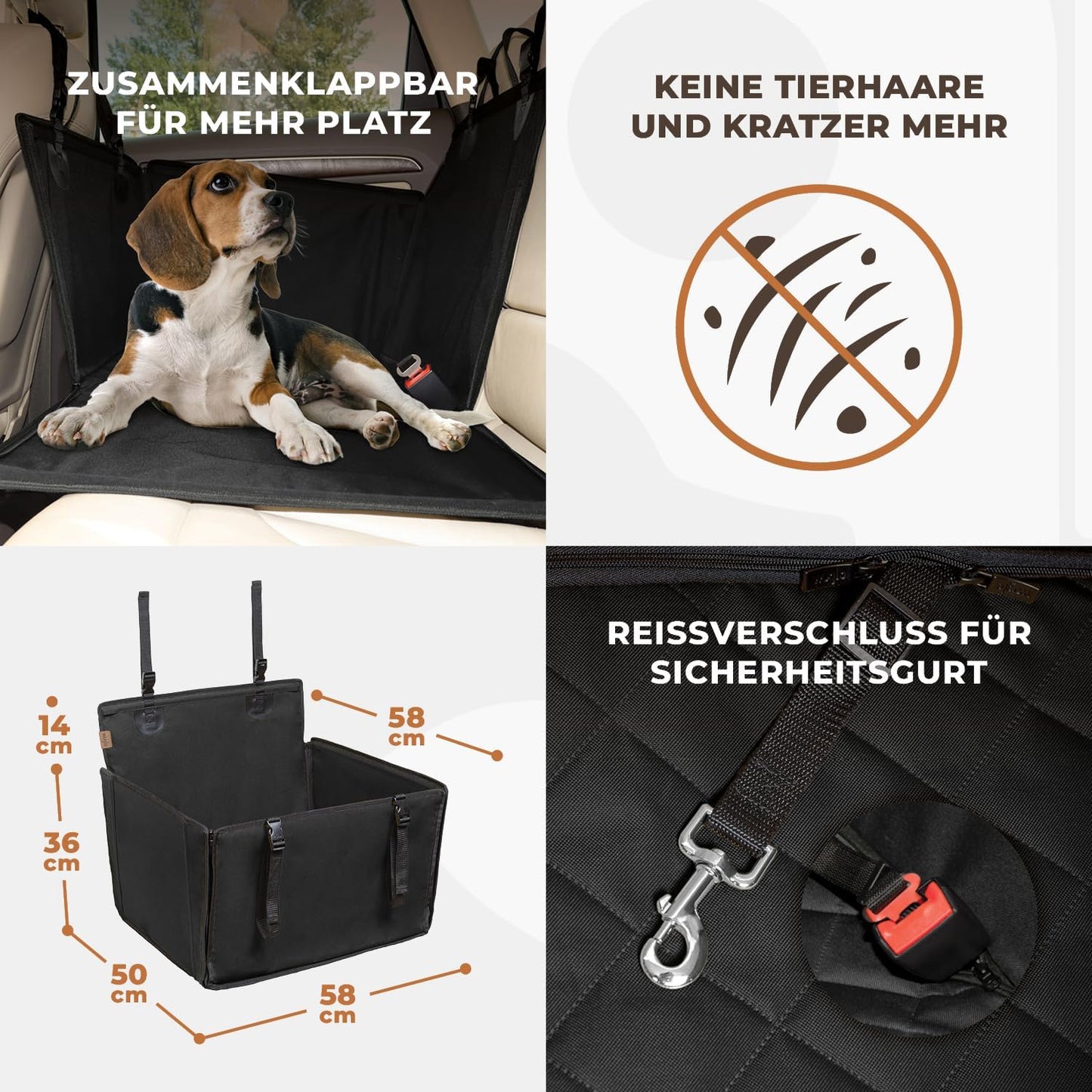 Extra Stabiler Hundeautositz mit Sicherheitsgurt, M Schwarz